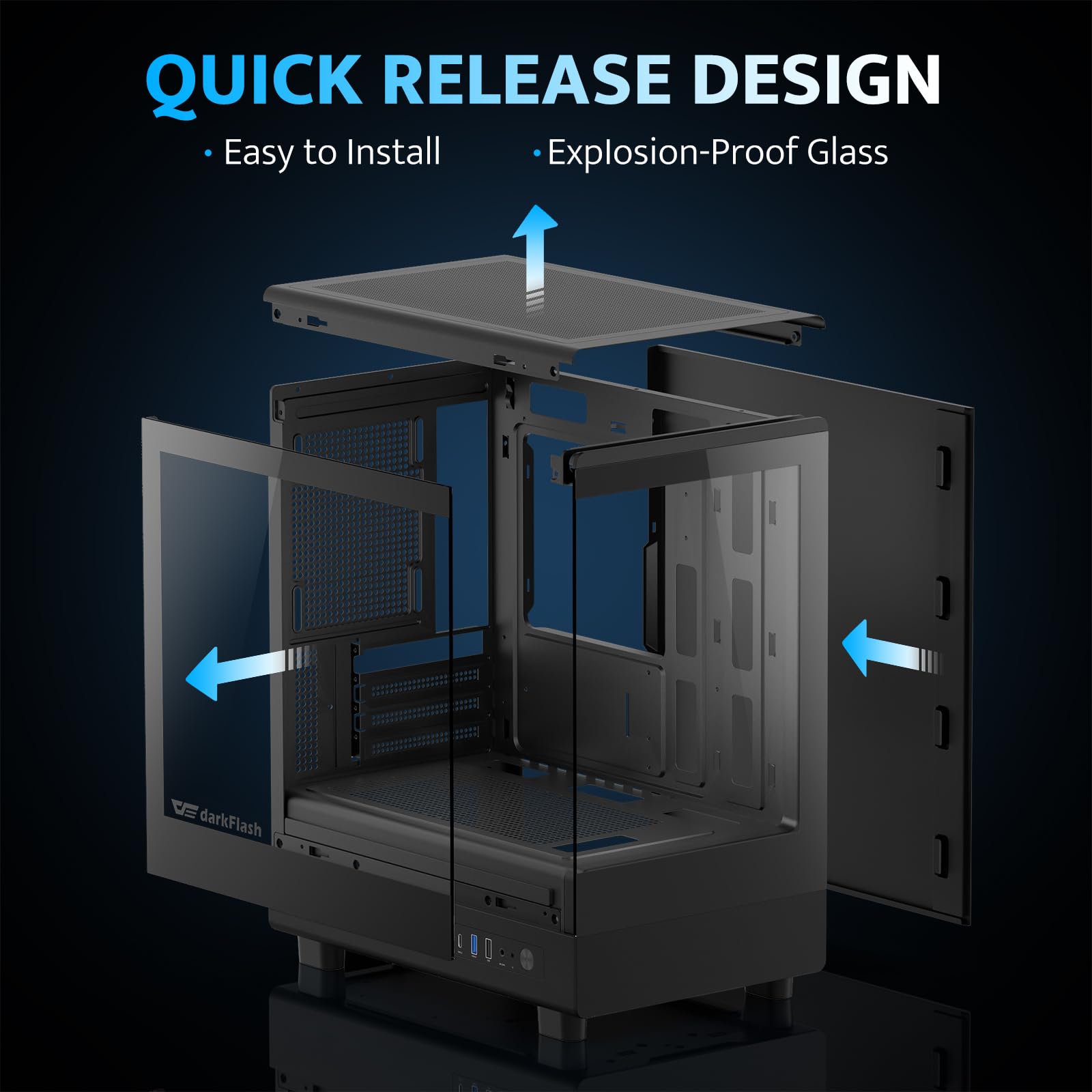 darkFlash Micro ATX PC Case, Pre-Install 3 PWM ARGB Fans Computer Case, Full View Dual Tempered Glass MATX Gaming PC Case, Type C Port, Supports up to 240mm AIO(DB330M) (Black)