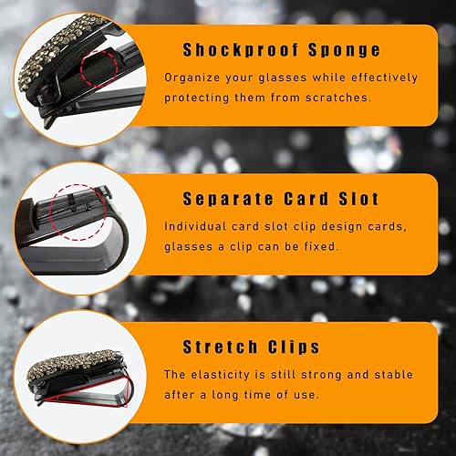 Miniatura 3 de 2 soportes para lentes para visera solar de automóvil, diamantes de imitación de cristal brillante con clip para tarjeta de boleto, accesorios para