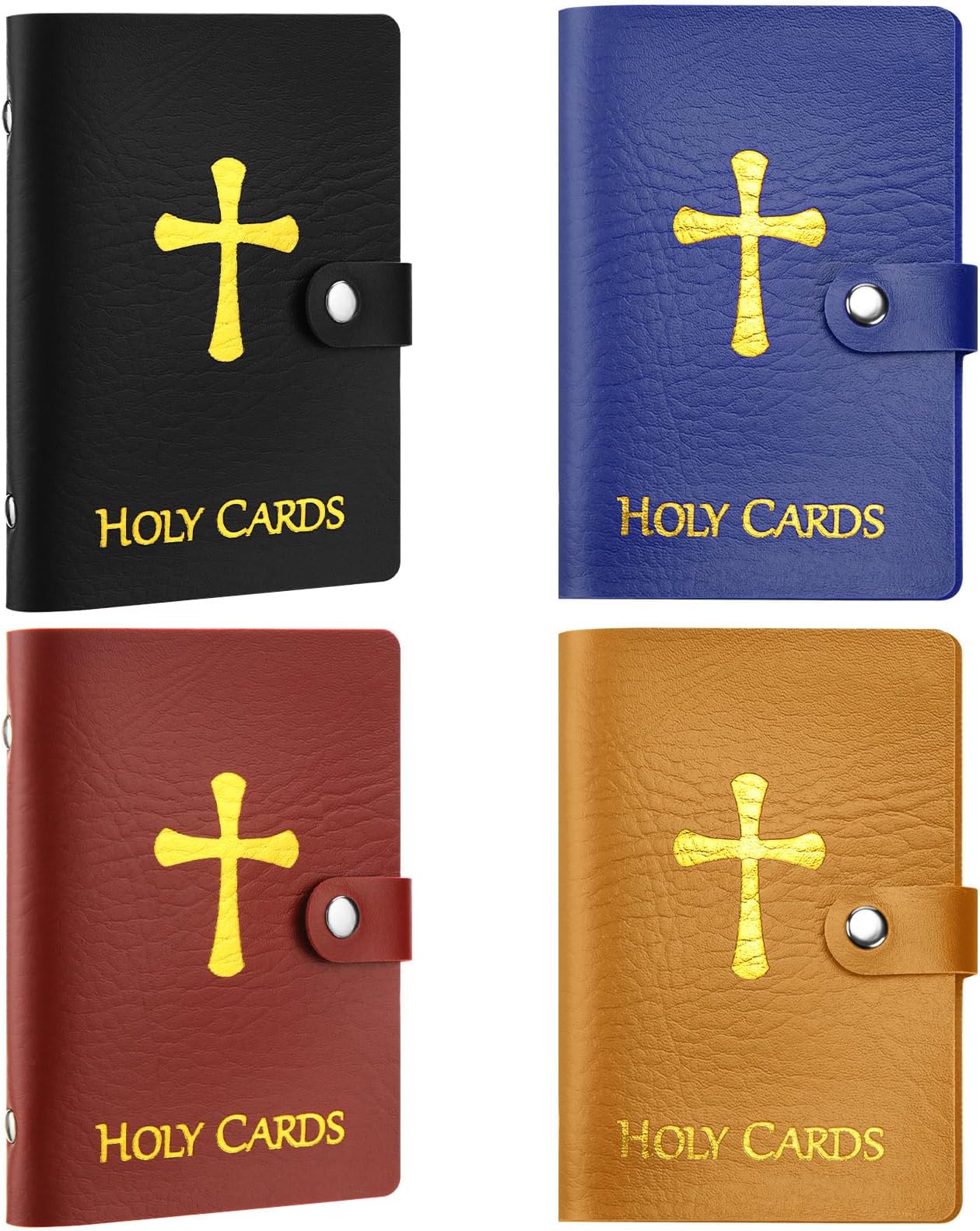 Eersida 4 Pcs Holy Card Holder Carrying Each Case Hold to 40, Prayer Holder with Gold Stamped Cross, Faux Leather Holy Bag Card Organizer for Religious Prayer(Classic)