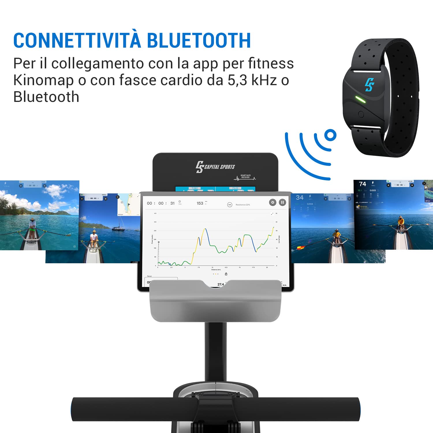 Capital Sports Vogatore Pieghevole Magnetico, Vogatore Professionale per Casa Compatto con 8 Livelli di Resistenza, per Home Gym e Cardio con Monitor LCD, da Camera Rotelle
