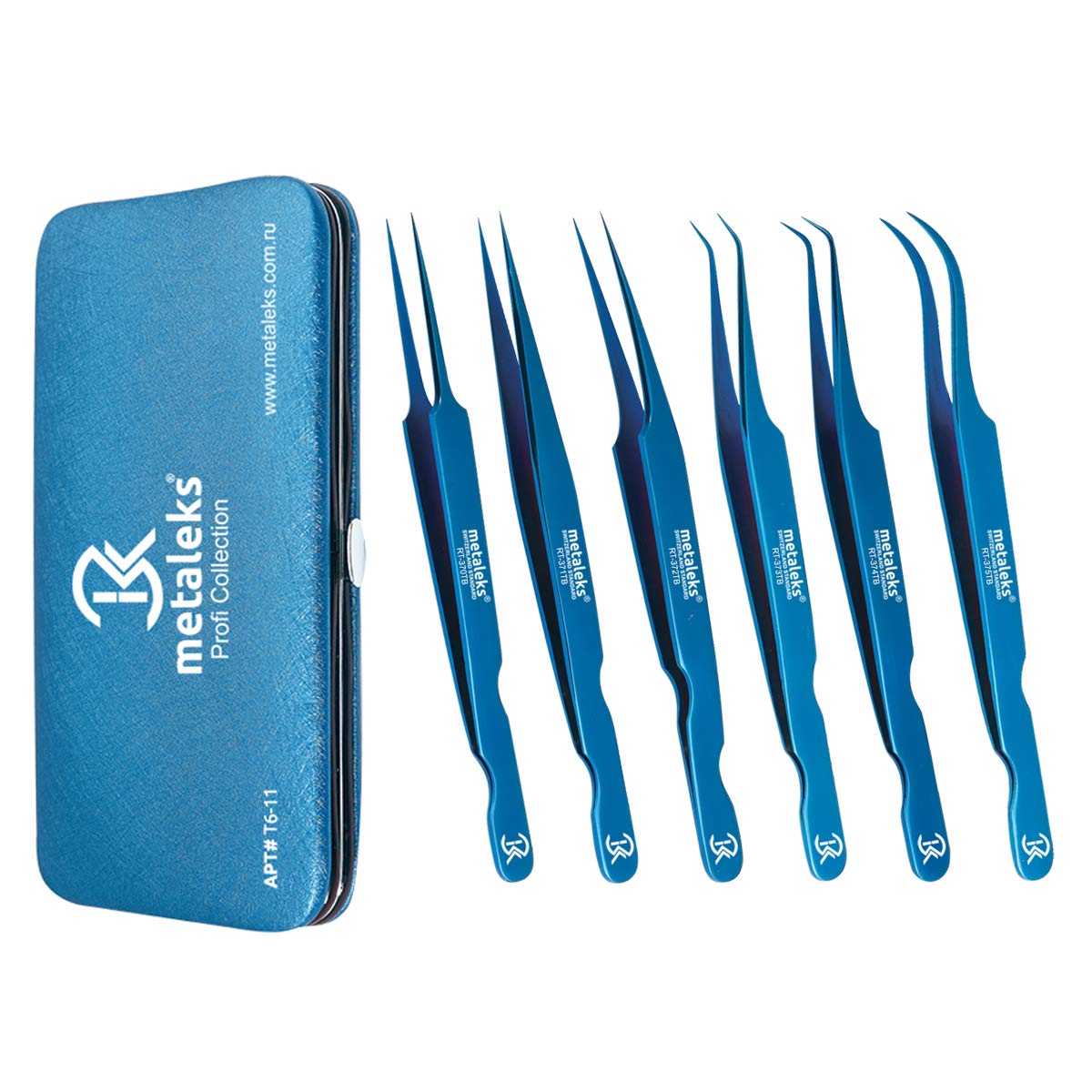 metaleks6PCS Eyelash Extension Tweezers In Magnetic Kit (Blue Titanium Coated 1)