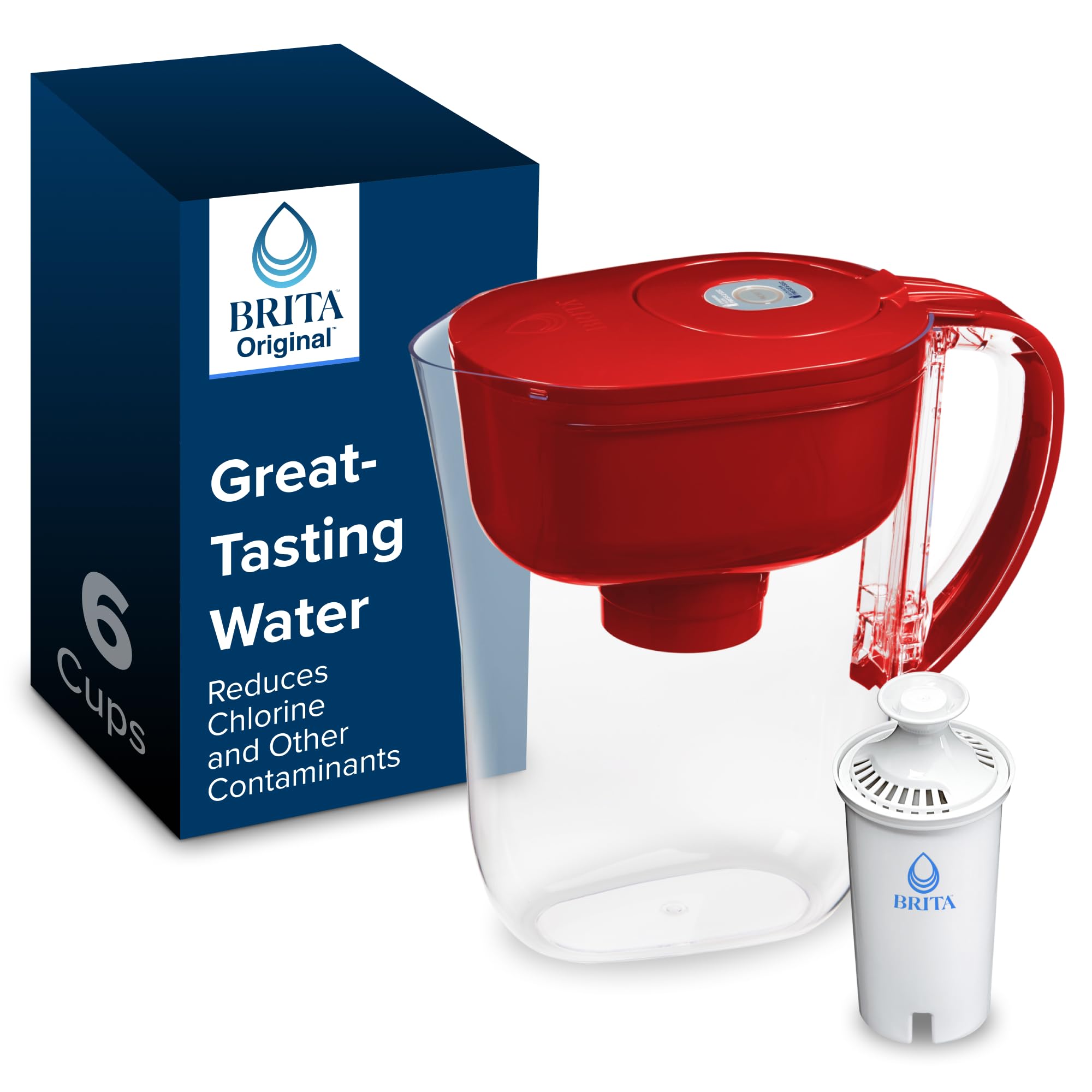 Metro Water Filter Pitcher with SmartLight Filter Change Indicator, BPA-Free, Replaces 1,800 Plastic Water Bottles a Year, Lasts Two Months, Includes 1 Filter, Small - 6-Cup Capacity, Fiery Red