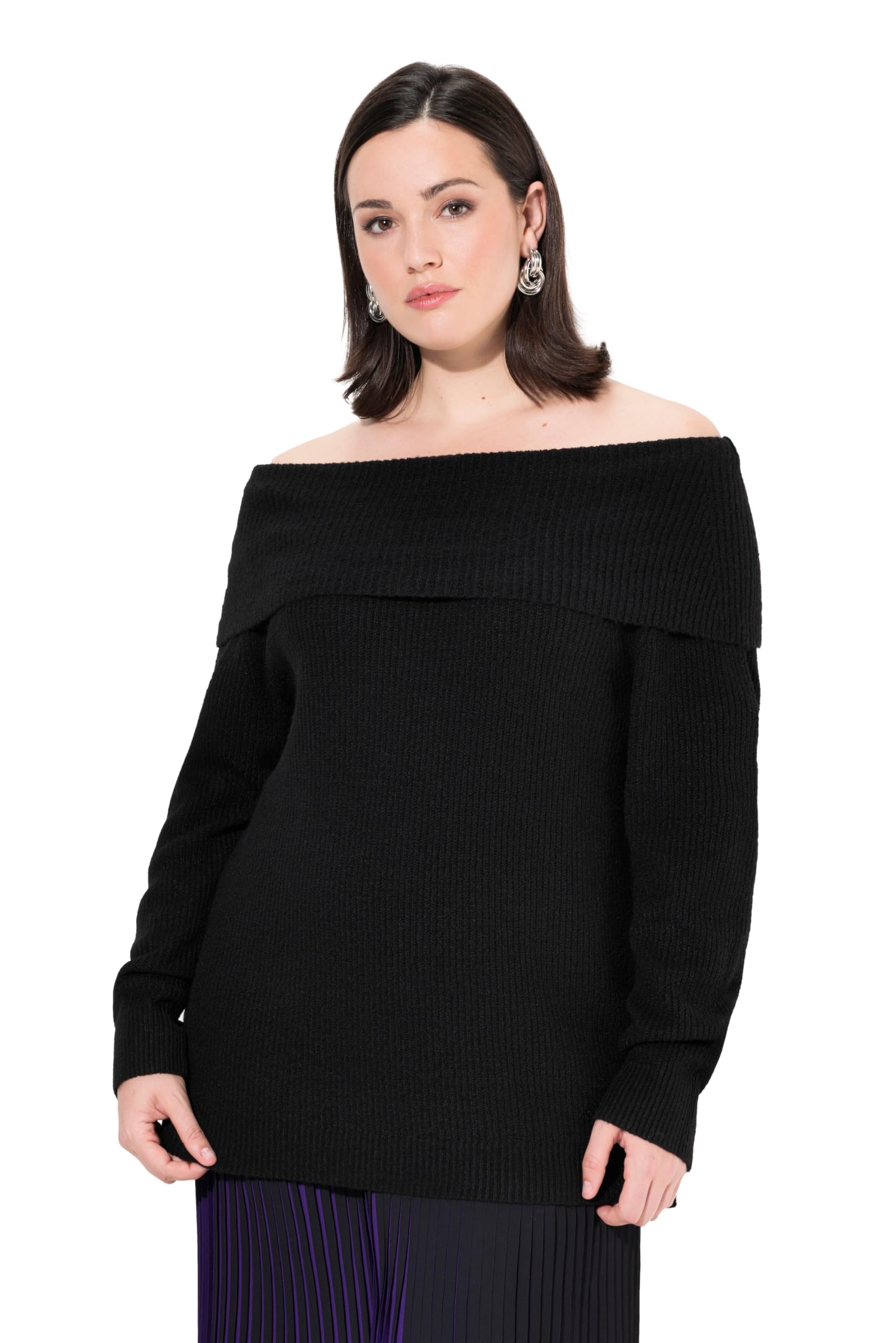 Ulla Popken Damen große Größen Übergrößen Plus Size Pullover, Schulterausschnitt, Langarm, weicher Feinstrick 809581