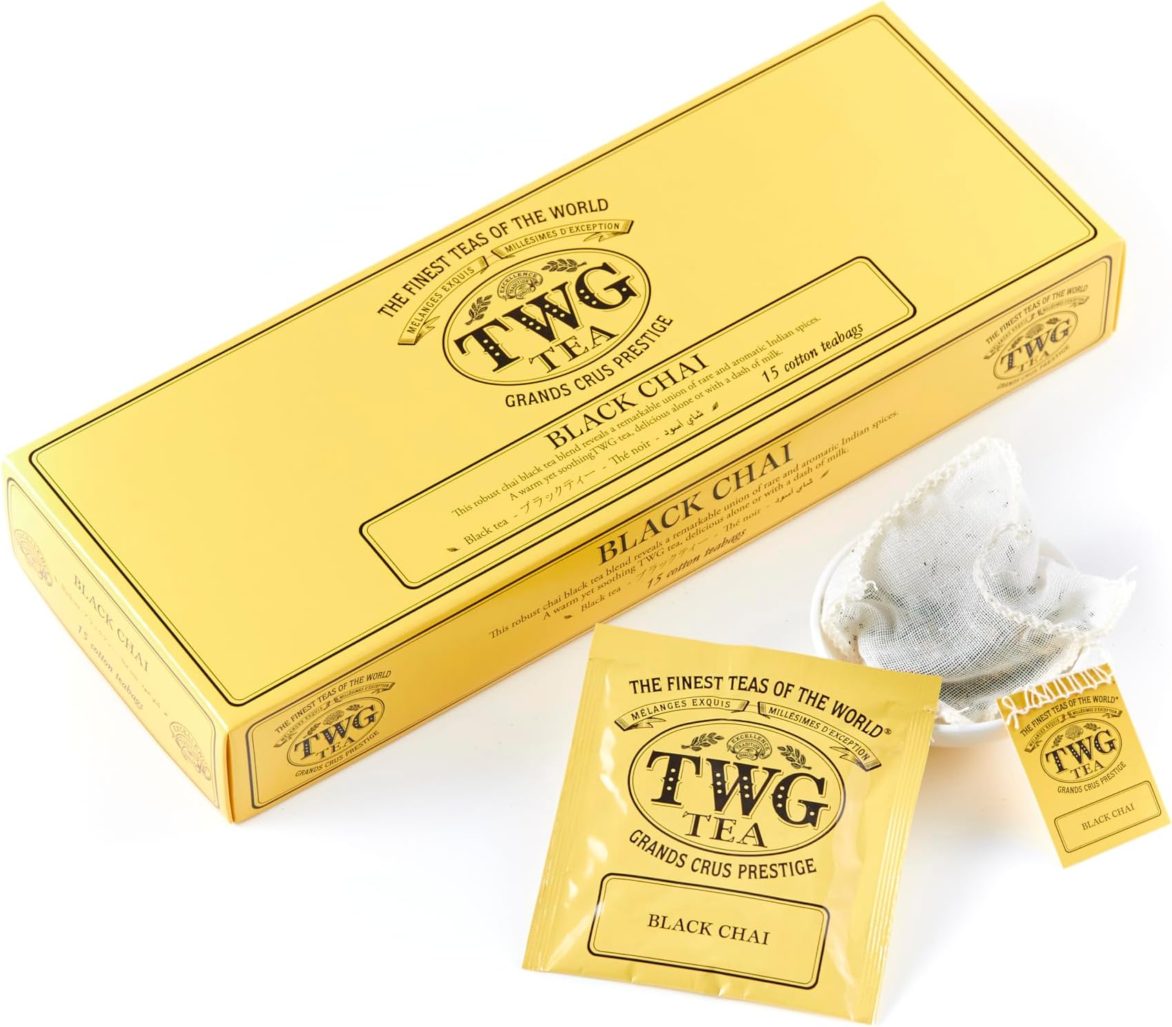 TWG Tea | Black Chai Tea | Black Tea | Aromatic Indian Spices | 15 Hand Sewn Cotton Teabags | Gift Set