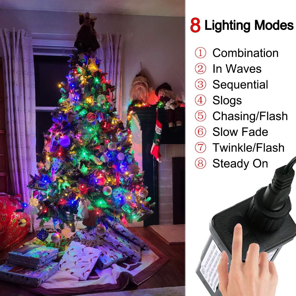 Christmas String Lights - 320 LEDs 35m/115ft Memory Function 8 Modes End-to-End Plug in Outdoor Waterproof Decorative Fairy Twinkle Indoor Xmas Tree Lights String for Home/Patio/New Year - Colorful