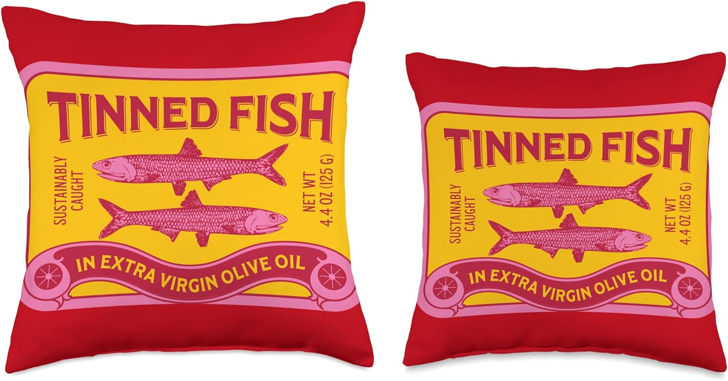 Tinned Fish, Tinned Sardines, Fish Lover Design Throw Pillow
