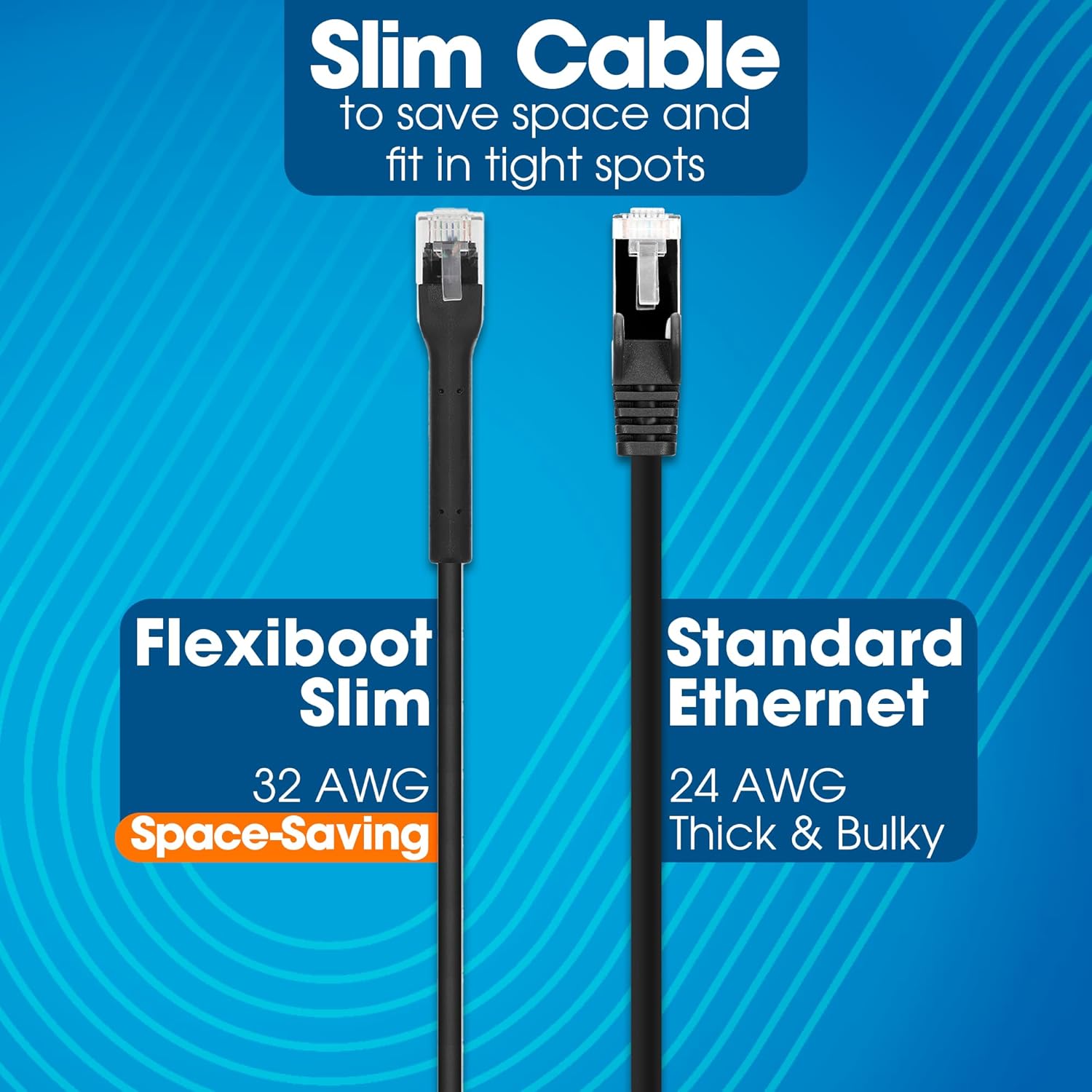 Intellinet FlexiBoot Slim Cat6 Ethernet Network Patch Cable – 10-Pack - 10Gbps & 250MHz, Flexible Bendable Boot, 32AWG Pure Bare Copper Wire, Gold-Plated Contacts - 14ft, Black