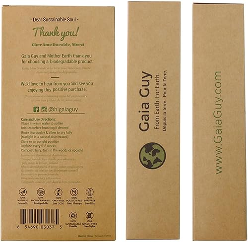 Miniatura 8 de Gaia Guy Cepillo de dientes de bambú de cerdas naturales con cerdas de jabalí, totalmente biodegradable y compostable, sin cepillos de dientes de