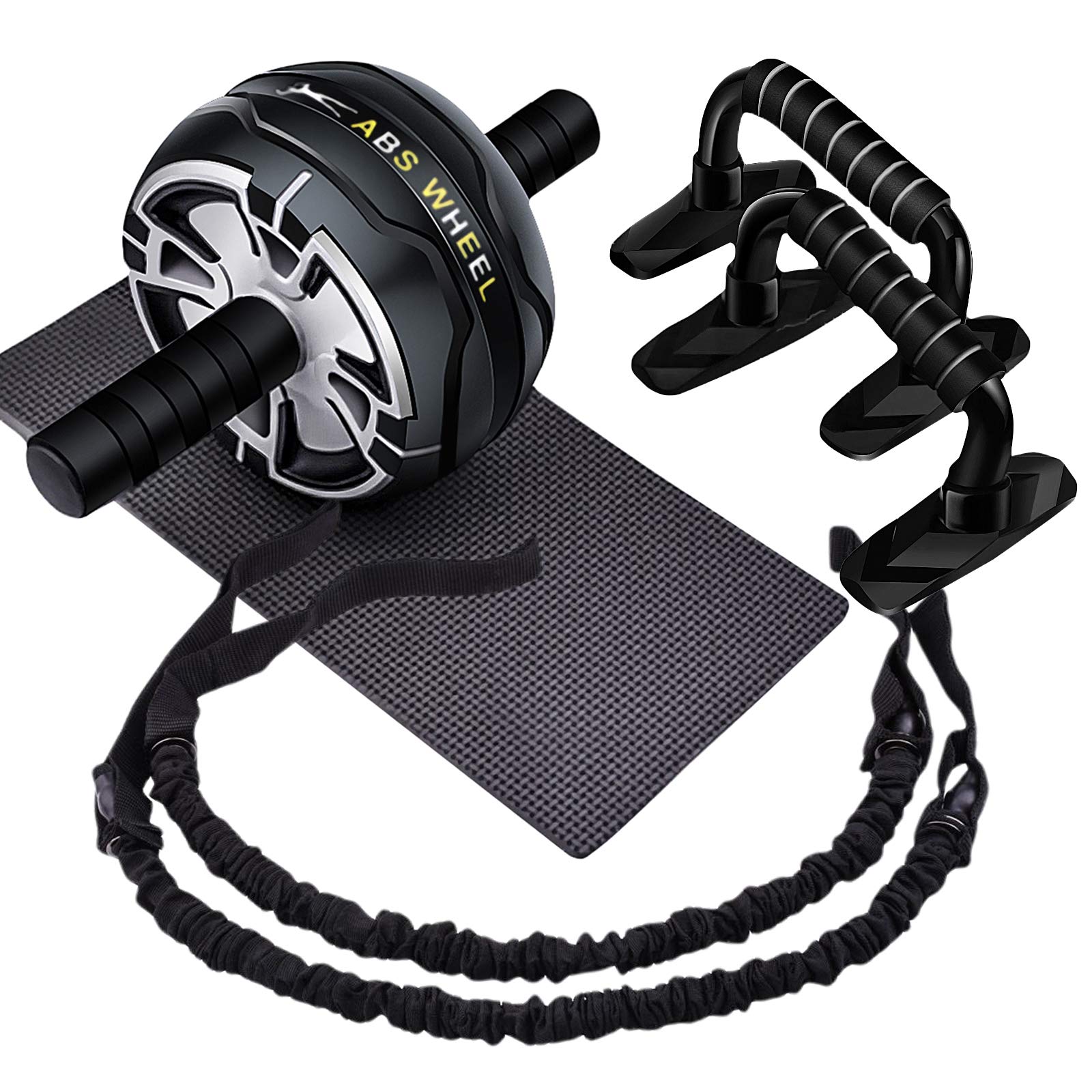 CATOOM Ab Roller Wheel, 4-in-1 Ab Roller Kit, With Push Up Bars, Resistance Bands and Knee Pad，Home 