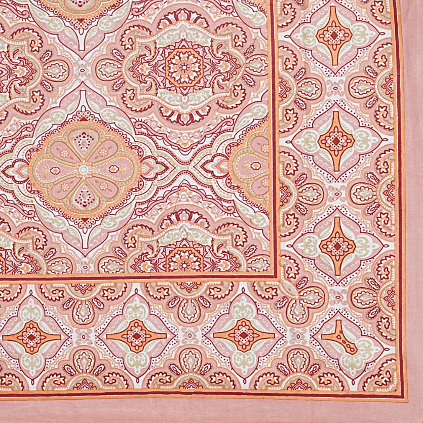 Image of Living Roots Jaipuri Hand Block Print Double Cotton Bedsheet & 2 Pillow Covers, for Mattress Upto 8 inches Thick, No Colour Bleeding, Pink Colour, Super King Size 96 * 104 inches, 150TC (579-A)