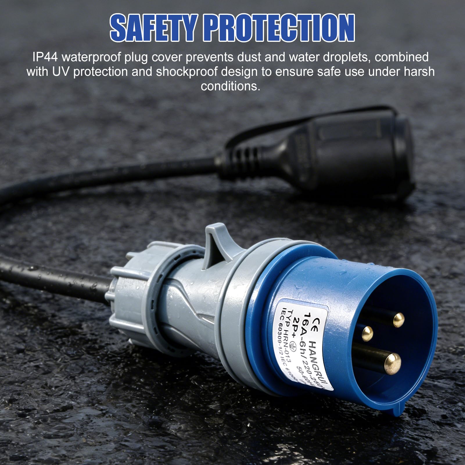 Adaptateur CEE Mâle vers Prise Schuko Femelle, Adaptateur Prise Camping Car Câble de 60cm H07RN-F3G 2,5 mm² Protection IP44, 250V 16A Adaptateur CEE pour Camping Car, Caravane, Chantier et Extérieur