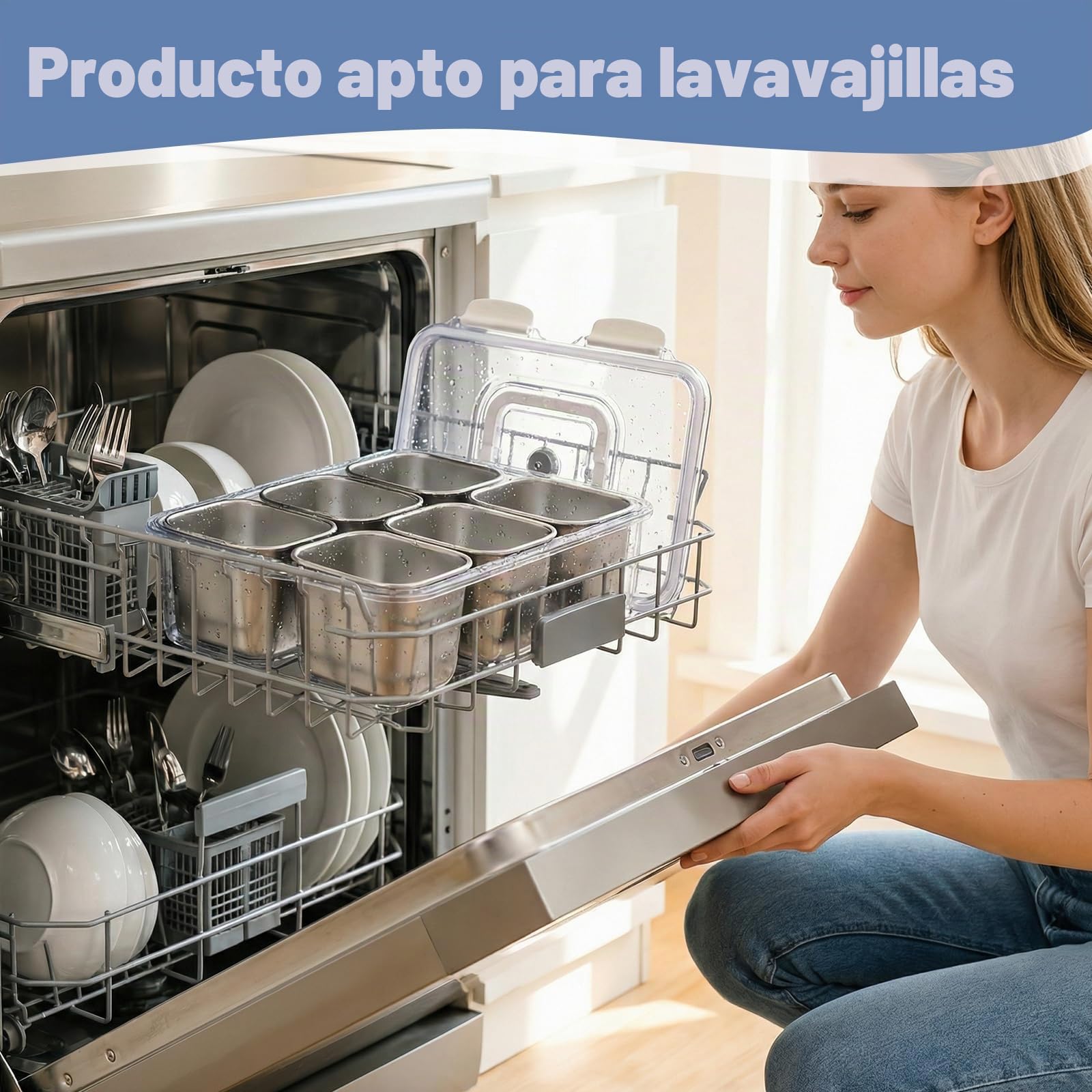 Caja de aperitivos con 8 compartimentos de acero inoxidable, | bandeja de aperitivos con asa y tapa, para diferentes frutas y aperitivos, así como especias para fiestas, pícnics y viajes