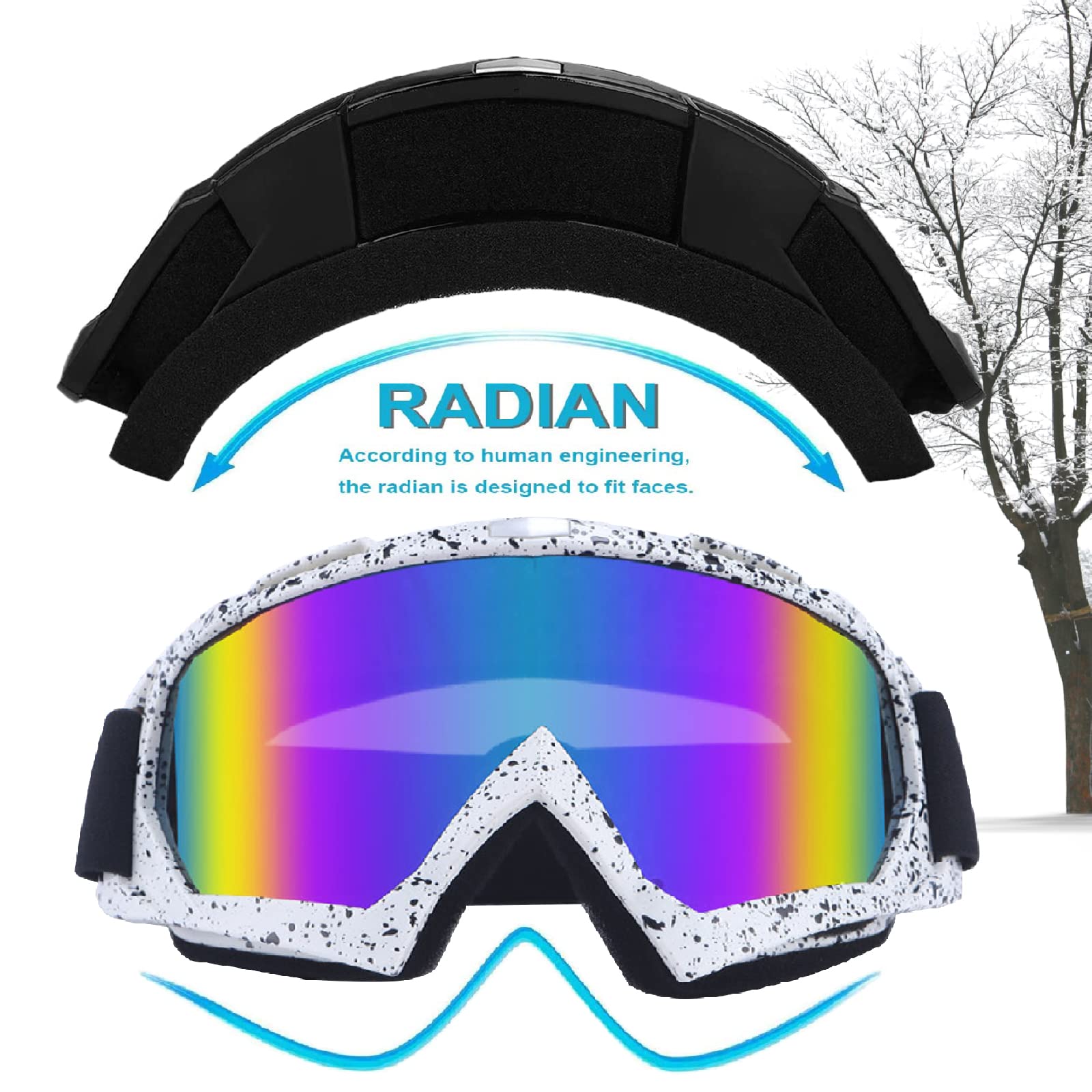 Gafas Snowboard Espejo, Gafas Esqui Mujer Hombre, Protección UV Antivaho Rellenas Espuma Deportes Aire Libre