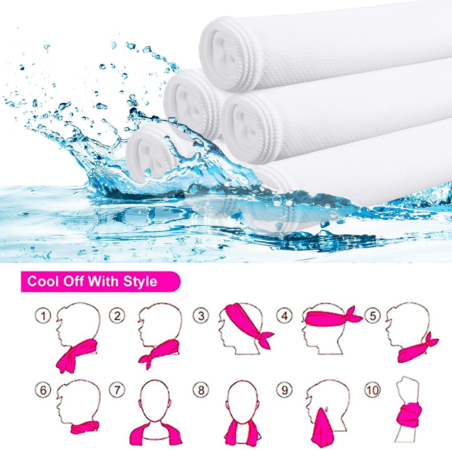 BBTO 50 Count Sublimation Cooling Towels Bulk for Sports 40"x12" White Golf Sweat Gym Towel Ice Breathable Soft Chilly Microfiber Sweat Rags for Neck Face Body Hot Weather Workout Sports