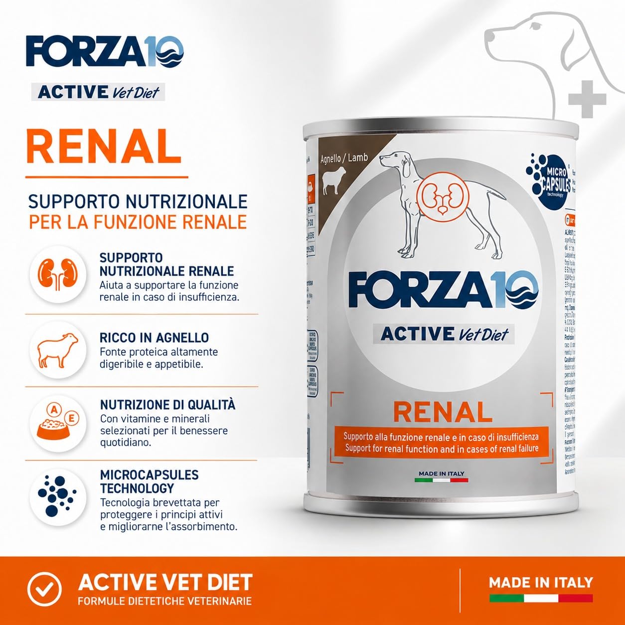 Renal Agnello – Forza10 Diet Cibo Umido per Cani Adulti di tutte le Taglie e Razze, Monoproteico,Supporto alla funzione renale, 6 Lattine x 400g, Alimento Completo.