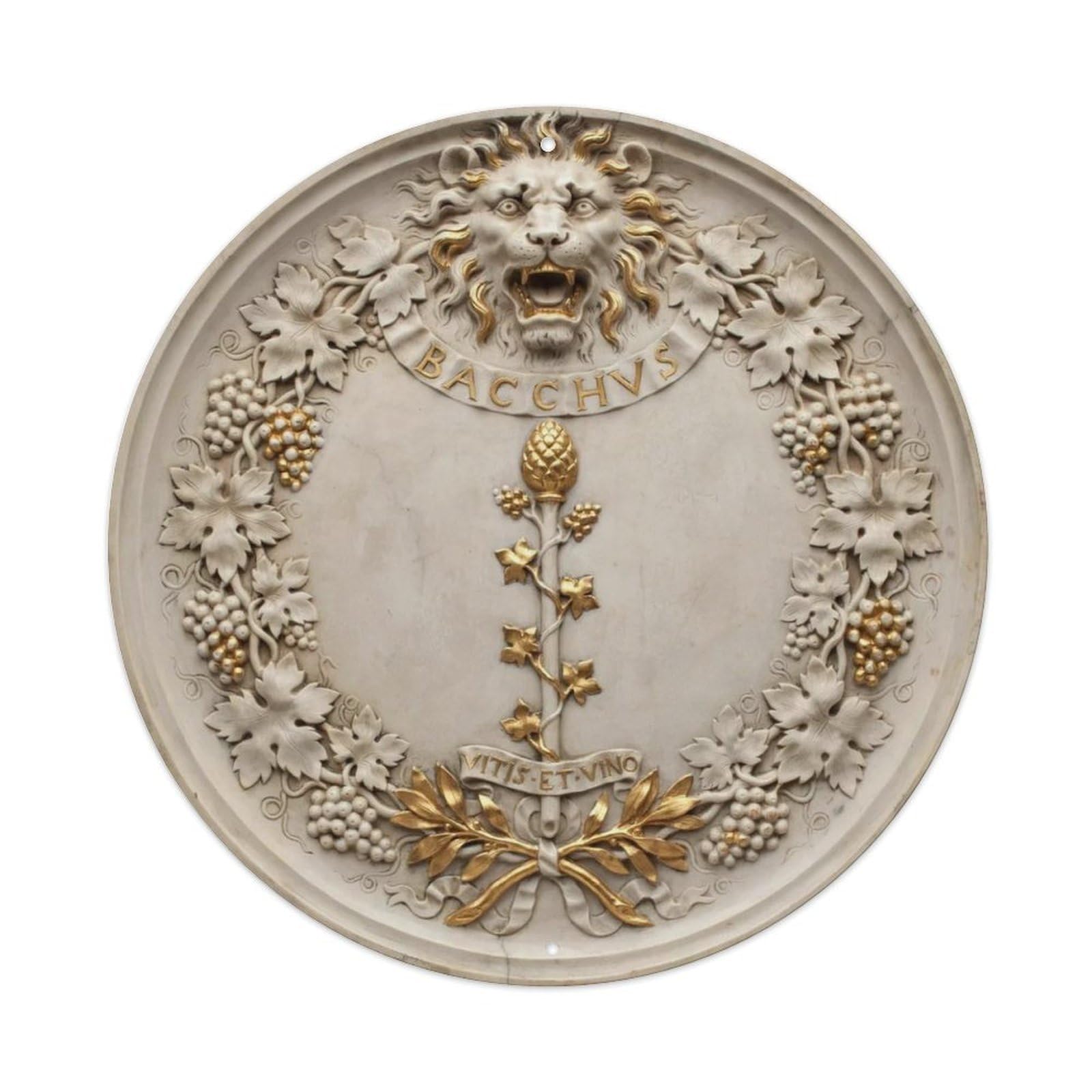 Lion Head 3D Marble Bacchus Wine Round Metal Tin Sign Plaque