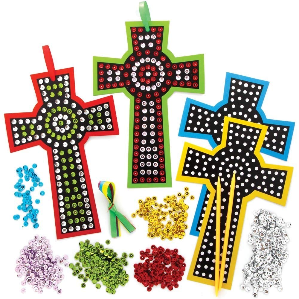 Baker Ross Cross Sequin Decorations - Pack of 5, Easter Crafts for Kids (AX782)