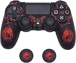 Skin for PS4 Controller, BRHE Anti-Slip Grip Silicone Cover Protector Case Compatible with PS4 Slim/Pro Wireless/Wired Gamepad Controller with 2 Dragon Carving Thumb Grip Caps