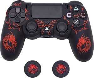 Skin for PS4 Controller, BRHE Anti-Slip Grip Silicone Cover Protector Case Compatible with PS4 Slim/Pro Wireless/Wired Gamepad Controller with 2 Dragon Carving Thumb Grip Caps
