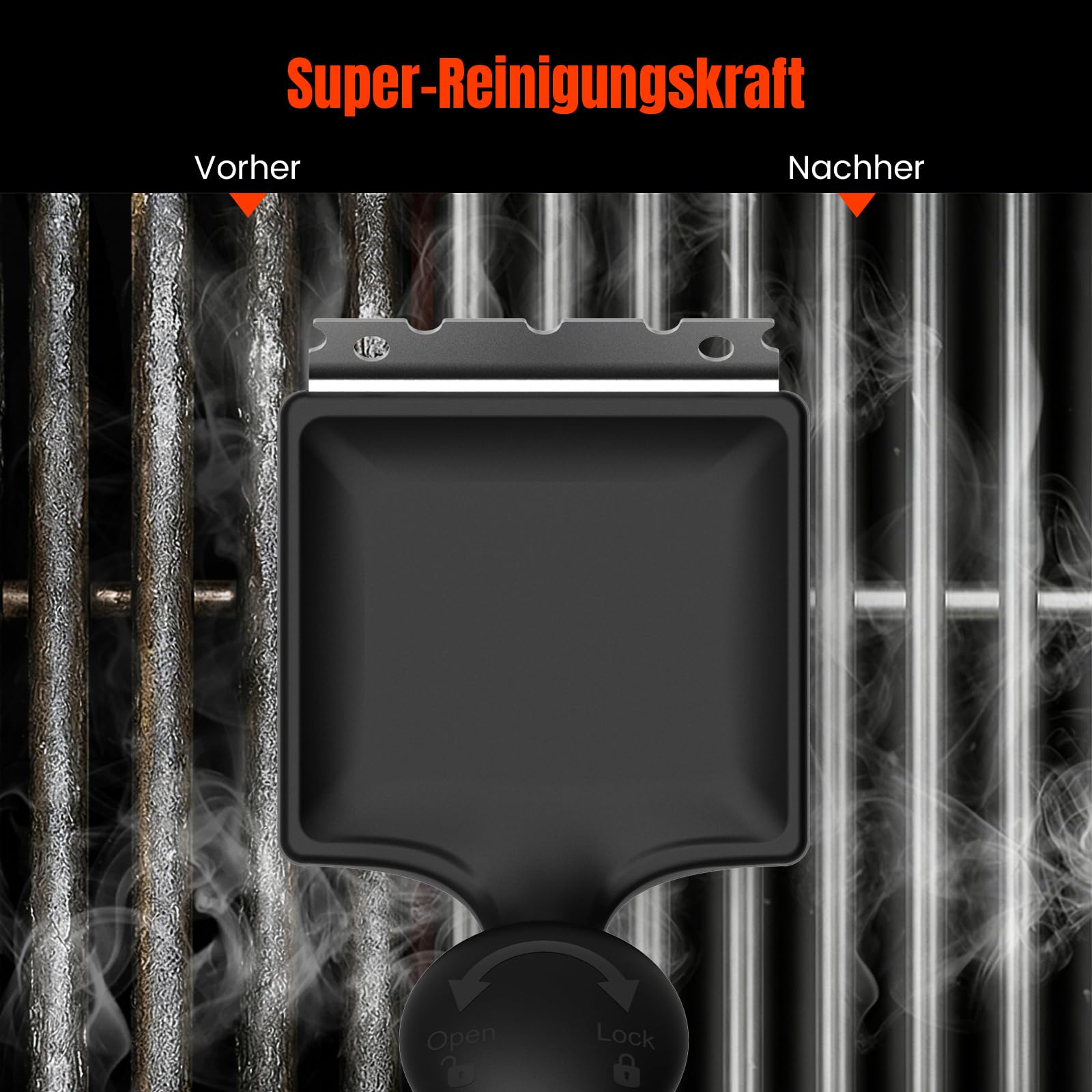 Grillbürste, 4-in-1 Grillbürste Gusseisen mit Edelstahlschaber, wiederverwendbarer Grillreinigungsbürstenkopf, bestes Grillzubehör ür Gasgrill, Holzkohlegrill, Grillrost - Geschenke für Männer