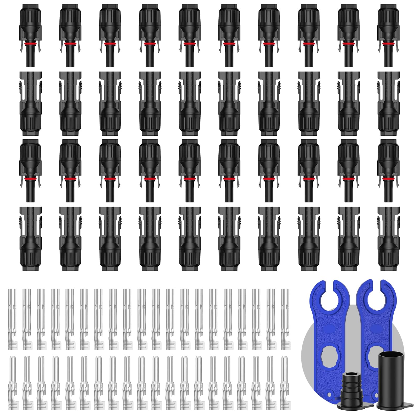 Photo 1 of 20 Pairs Solar Connector (10AWG), 40Pcs Solar Panel Cable Connectors Adapter Male/Female IP68 1000V 30A 10AWG 12AWG 14AWG Waterproof Dustproof Connector with 2 Spanners (20 Pairs Solar Connectors)