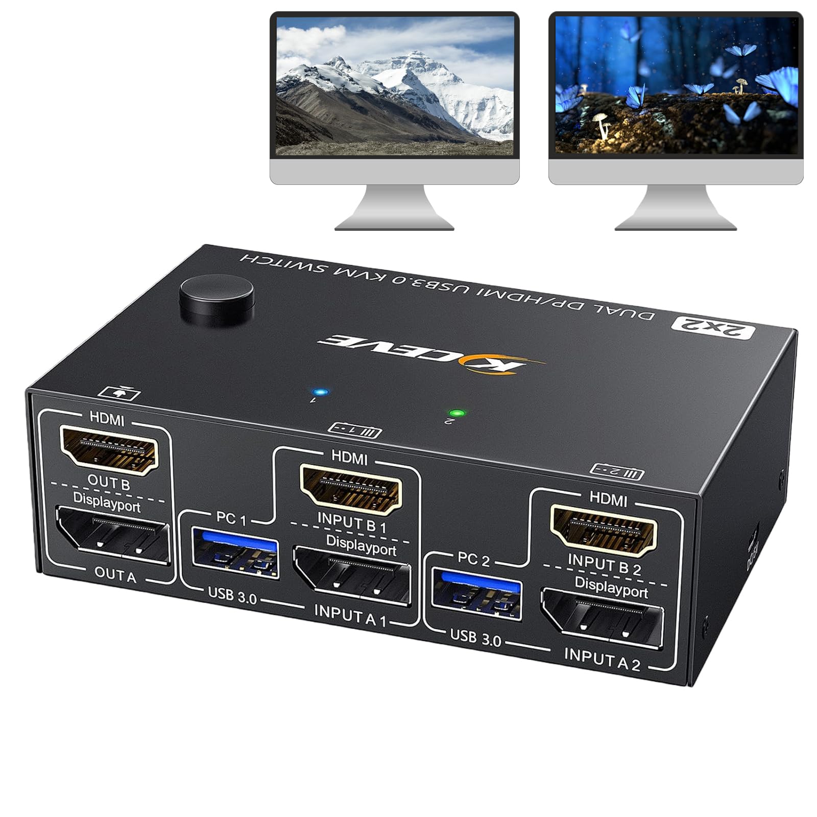 KVM Switch 2 Monitors 2 Computers 8K@60Hz 4K@144Hz, HDMI Dis