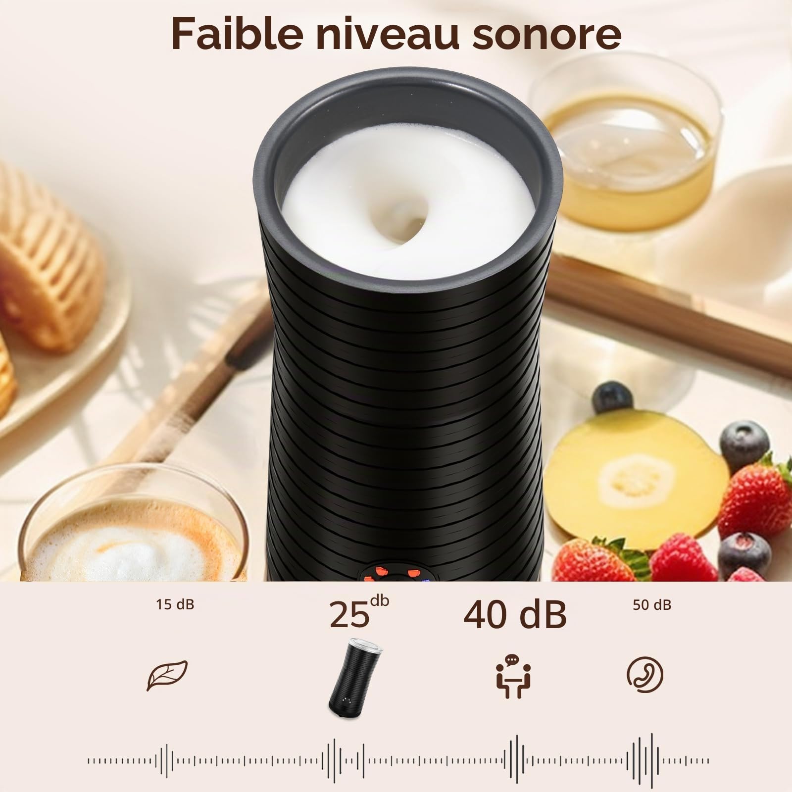 Mousseur à lait Électrique Automatique, Morpilot Cappuccinatore, Mousseur Lait 4 en 1, Libre Choix de l'Épaisseur de la Mousse, Silencieux et Revêtement Antiadhésif- Noir