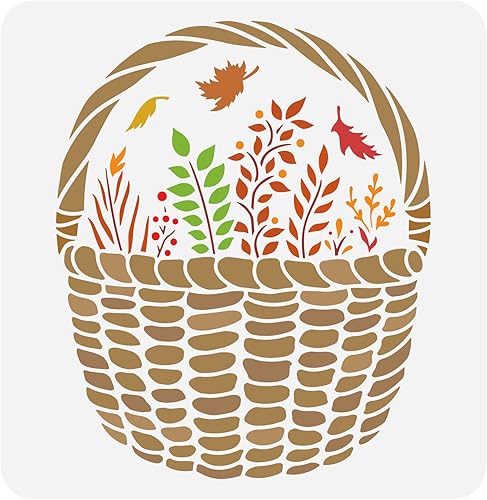 FINGERINSPIRE Plantilla de cesta de otoño de 11.8 x 11.8 pulgadas, plantilla de pintura reutilizable para plantas de otoño, plantilla de decoración