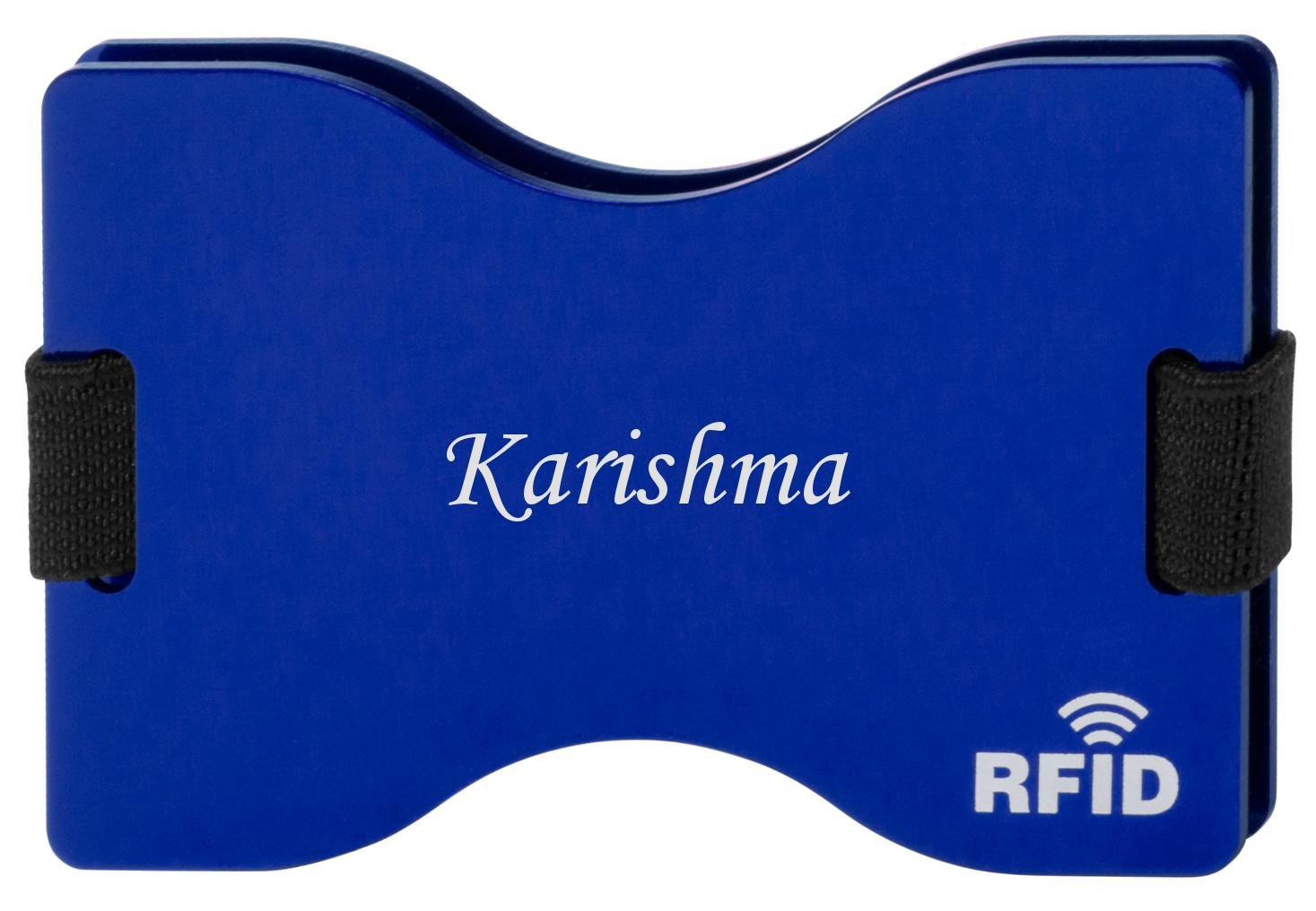 Personalised RFID blocking card holder with engraved name: Karishma (first name/surname/nickname)