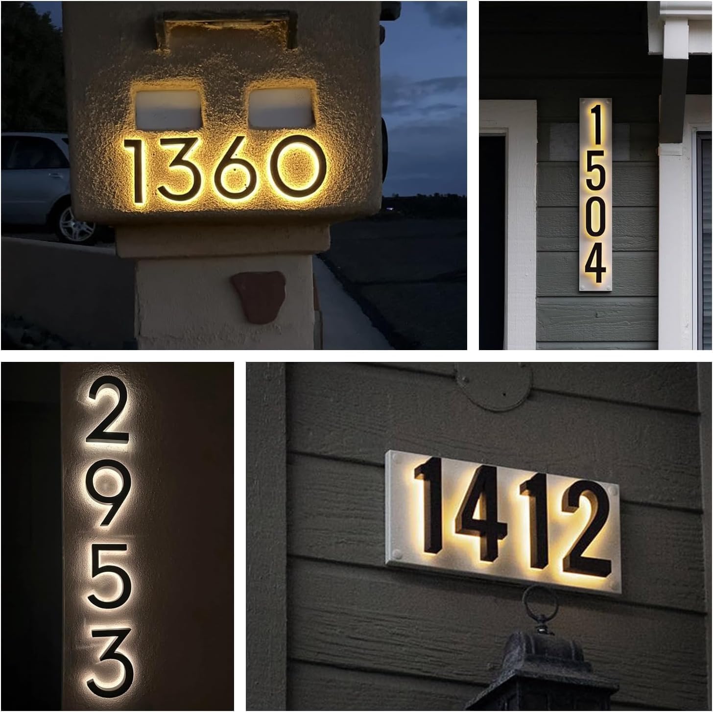 Custom LED House Numbers for outside, Personalized Backlit Address Sign, Modern Stainless Steel Lighted Home Numbers, Waterproof Outdoor LED Address Plaque, Solar or Wired Power, Multiple Colors & Fonts