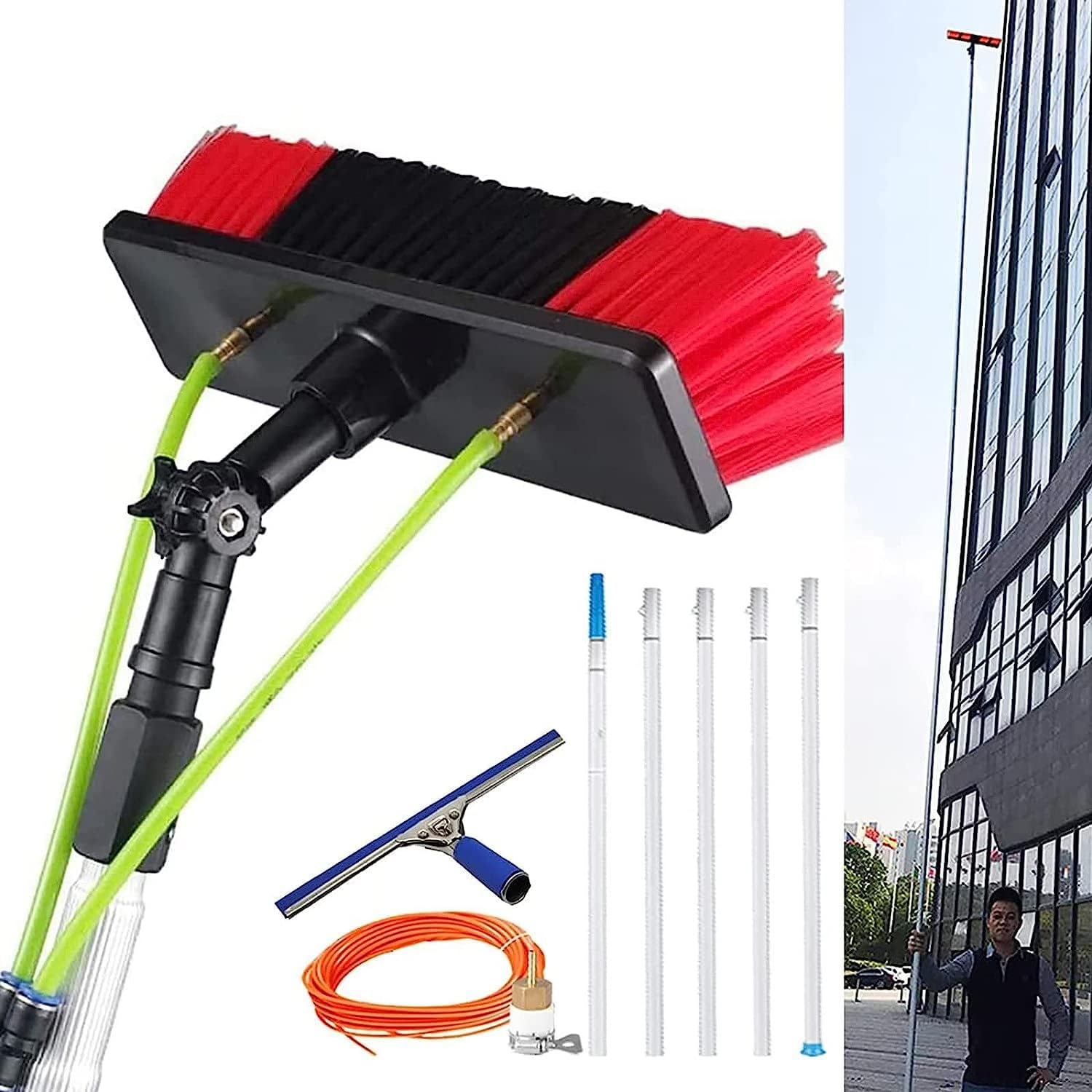 Window Cleaning Pole, Water Fed Telescopic Brush with
