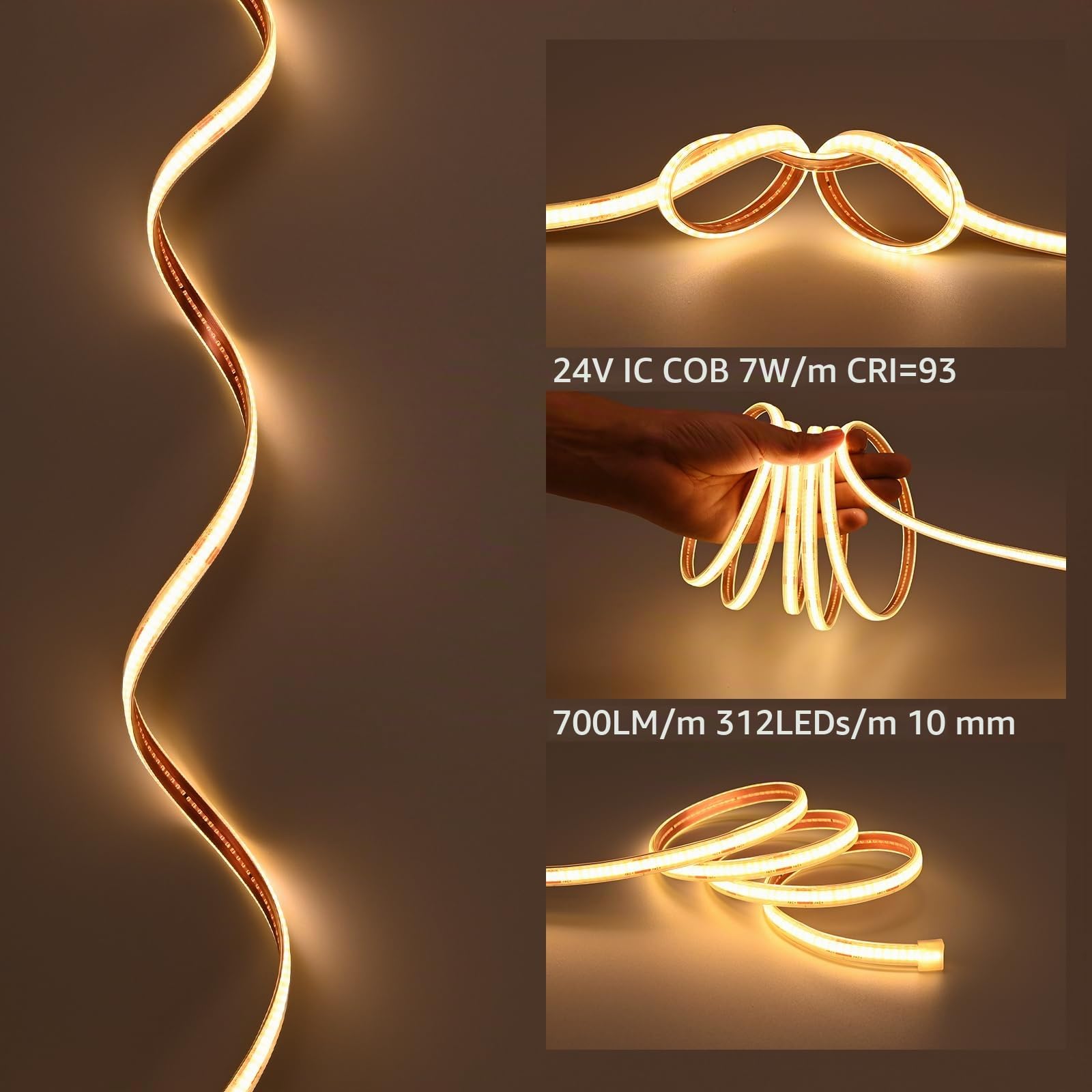 BENLUN Tira LED COB 24V Exterior Impermeable 20 Metros con Transformador | 3000K Blanco Cálido Luces de LED IP67 7W/M CRI 93 Flexible para Habitacion Techo, Iluminación Decorativa, Patio, Jardín