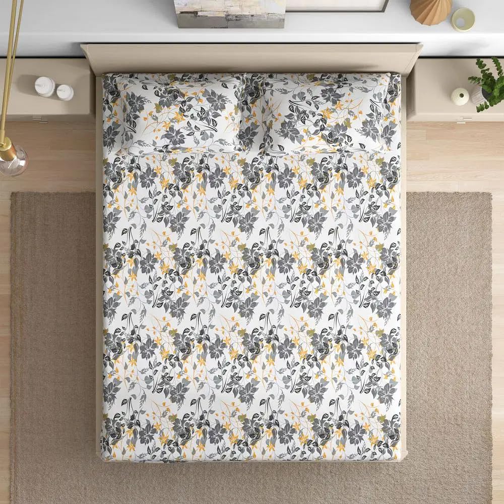 Wakefit 100% Cotton 200 TC Flat Printed Bedsheet, Autumn Sunset Queen Size (100x90 Inches) / (2.54m*2.29m) with 2 Pillow Covers Autumn Sunset, Double