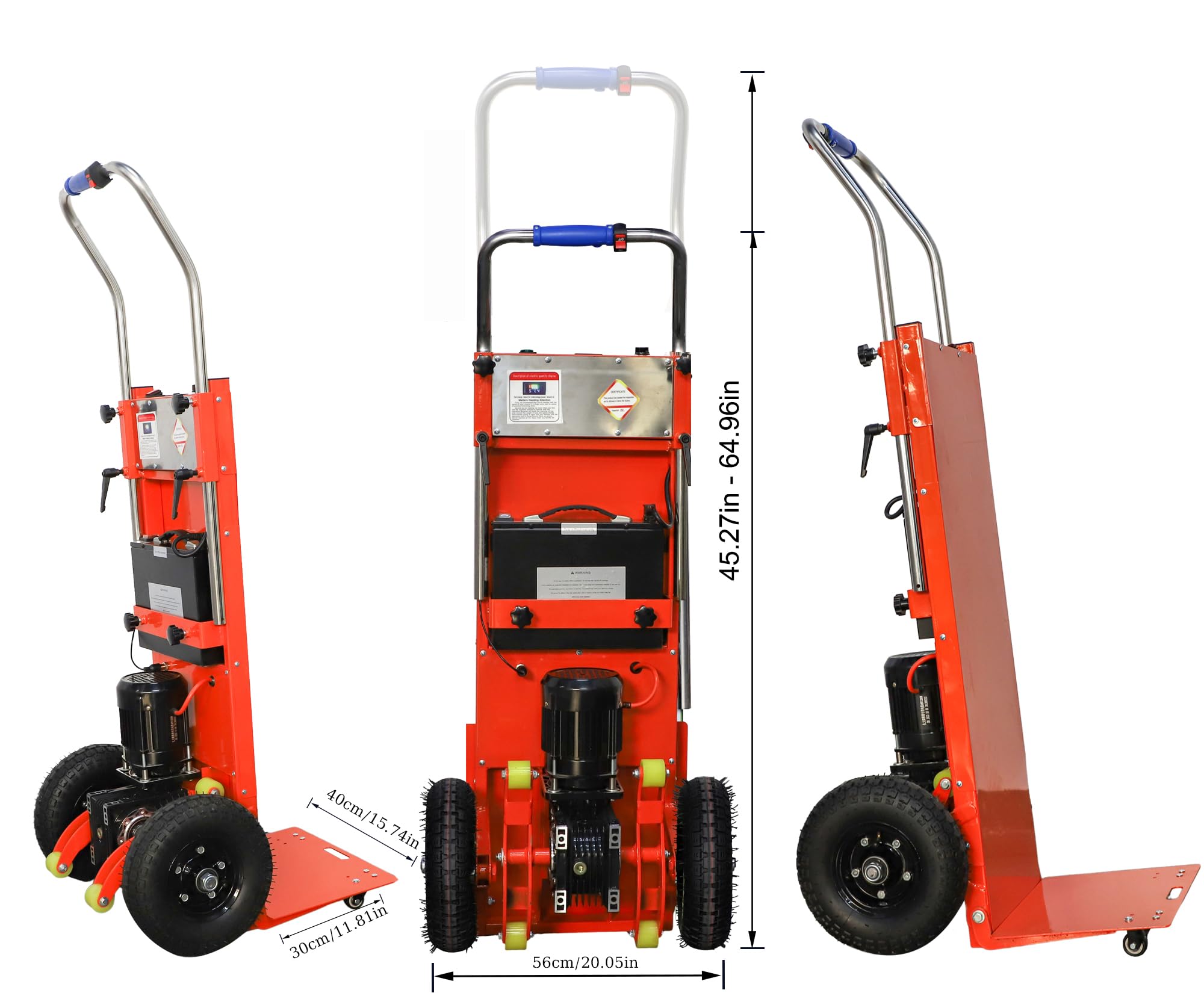 Carretilla eléctrica de mano para subir escaleras de 880 libras para mover objetos pesados, motor de 1200 W de potencia de motor resistente plegable