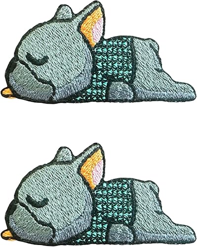 Miniatura 2 de TH - Juego de 2 minúsculos, bulldog francés, cachorro, mascota, lindo logotipo de dibujos animados, 3 parches, coser para planchar en bordado,