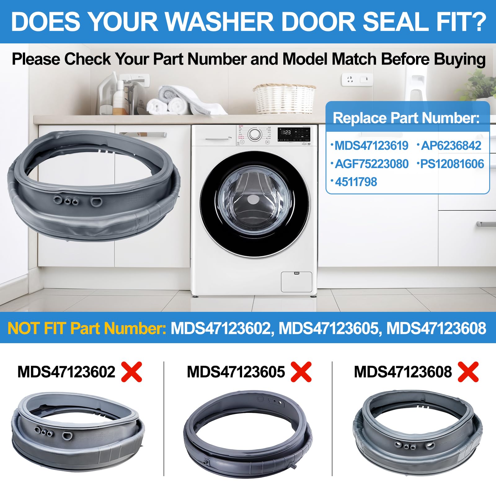 Amazon.com: Upgraded MDS47123619 Washer Door Gasket Compatible 