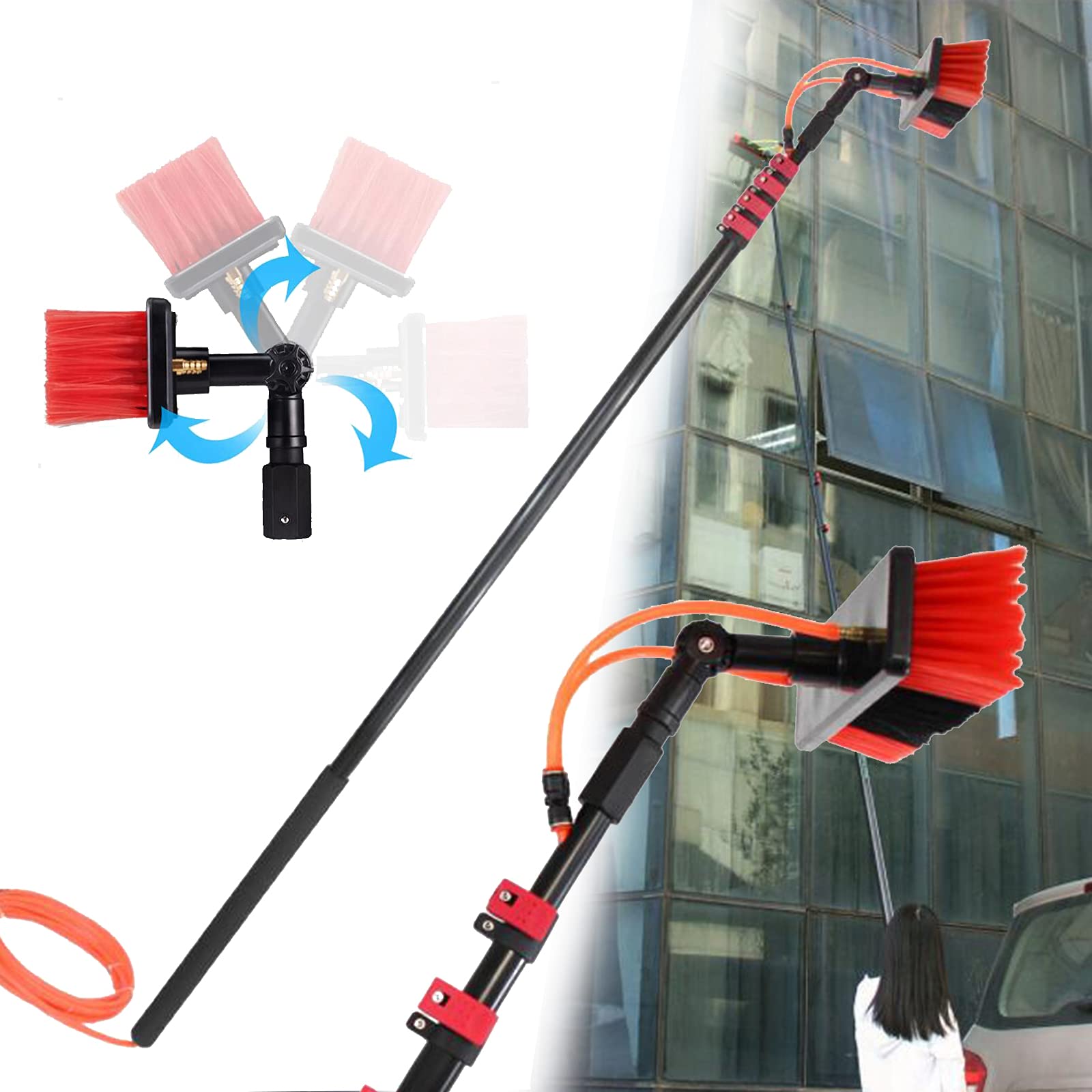DUANHOZ Teleslength 3.6M 4 Sections Of Water-Passing Brush High-Altitude Cleaning Glass-Cleaning Solar Panel Window Cleaning Pole Water Fed Pole Kit/10.8M/36Ft,7.2m/24ft