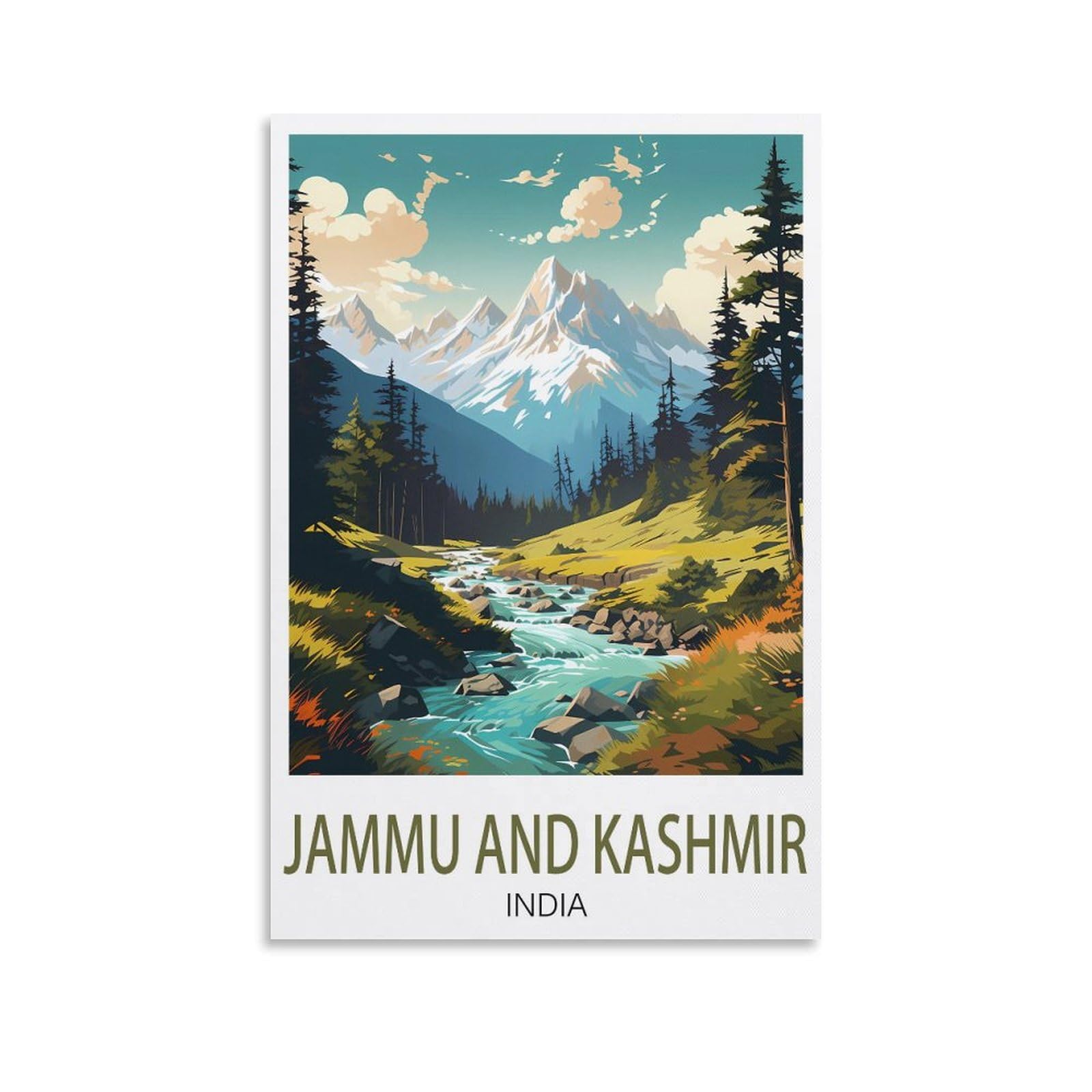 PuPLuM Jammu And Kashmir India Vintage Travel Posters Mountain 08x12inch(20x30cm) Canvas Wall Art Posters for Living Room Decor Paintings for Home Decor