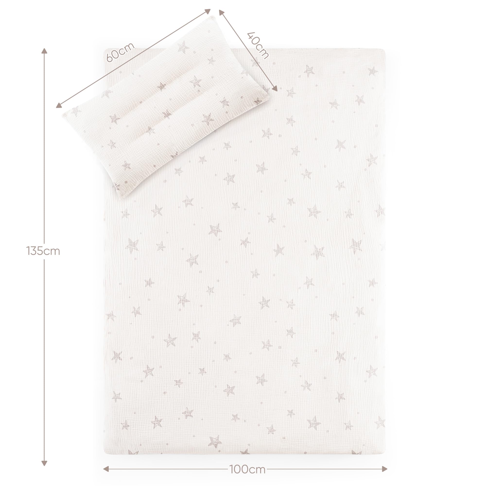 Susurration Ropa de Cama Infantil de Muselina, 100 x 135 cm, Funda de Almohada de 40 x 60 cm, Ligera y Cómoda, Juego de Ropa de Cama para Bebés y Niños (Estrella de Albaricoque)