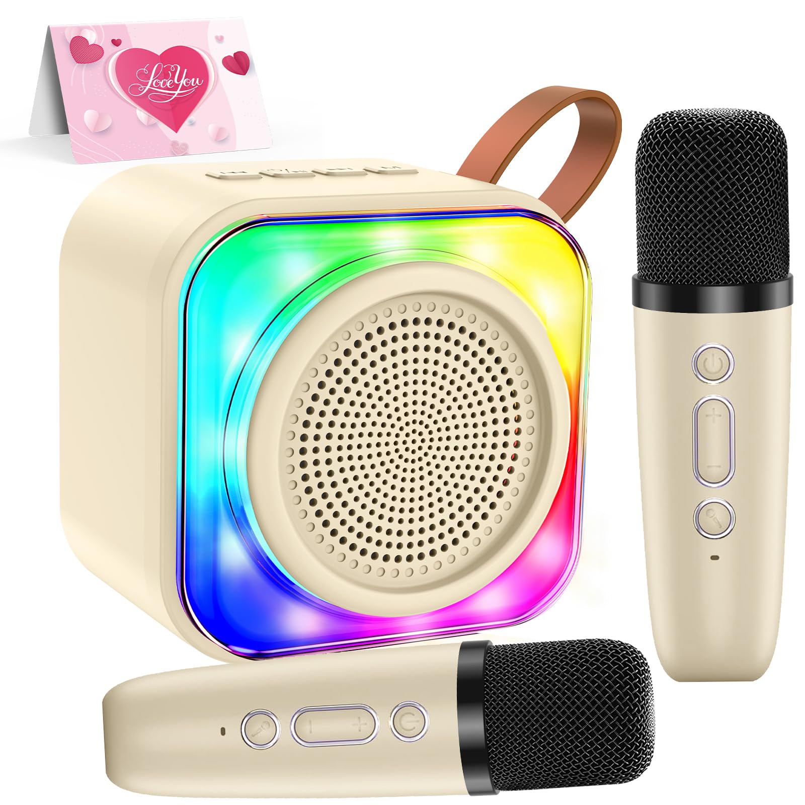 MicQutr Karaoke Machine for Kids Adults, Mini Karaoke Machine with 2 Wireless Microphones, Portable Bluetooth Speaker with Voice Changing Effects & LED Lights, Best Gifts Toys for Girls and Boys