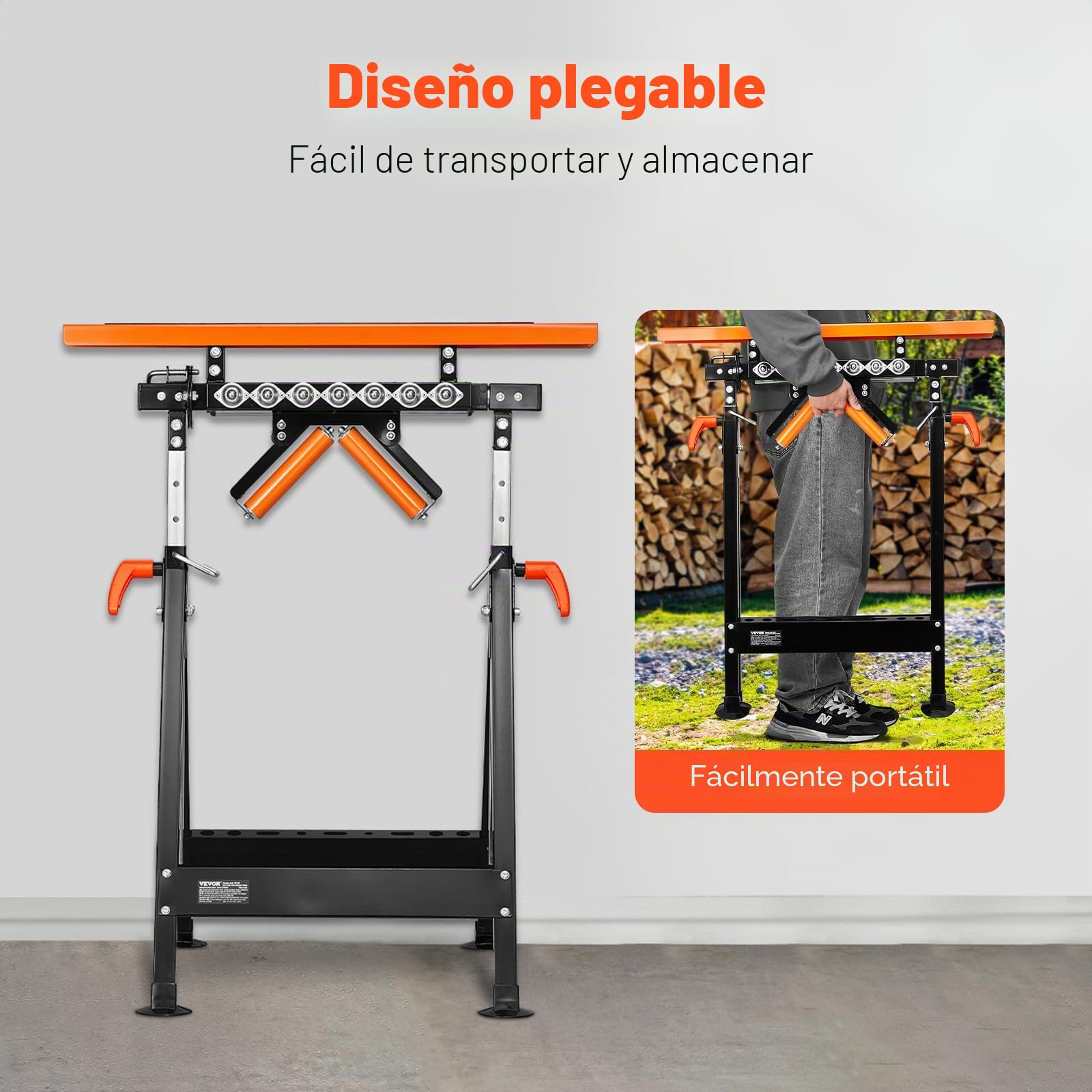 VEVOR Soporte de rodillos 4 en 1 de 200 kg, soporte de rodillo ajustable de 84–127 cm, soporte de trabajo con guía de dientes y rueda multidireccional pulida, para salida de sierra de mesa, soporte de