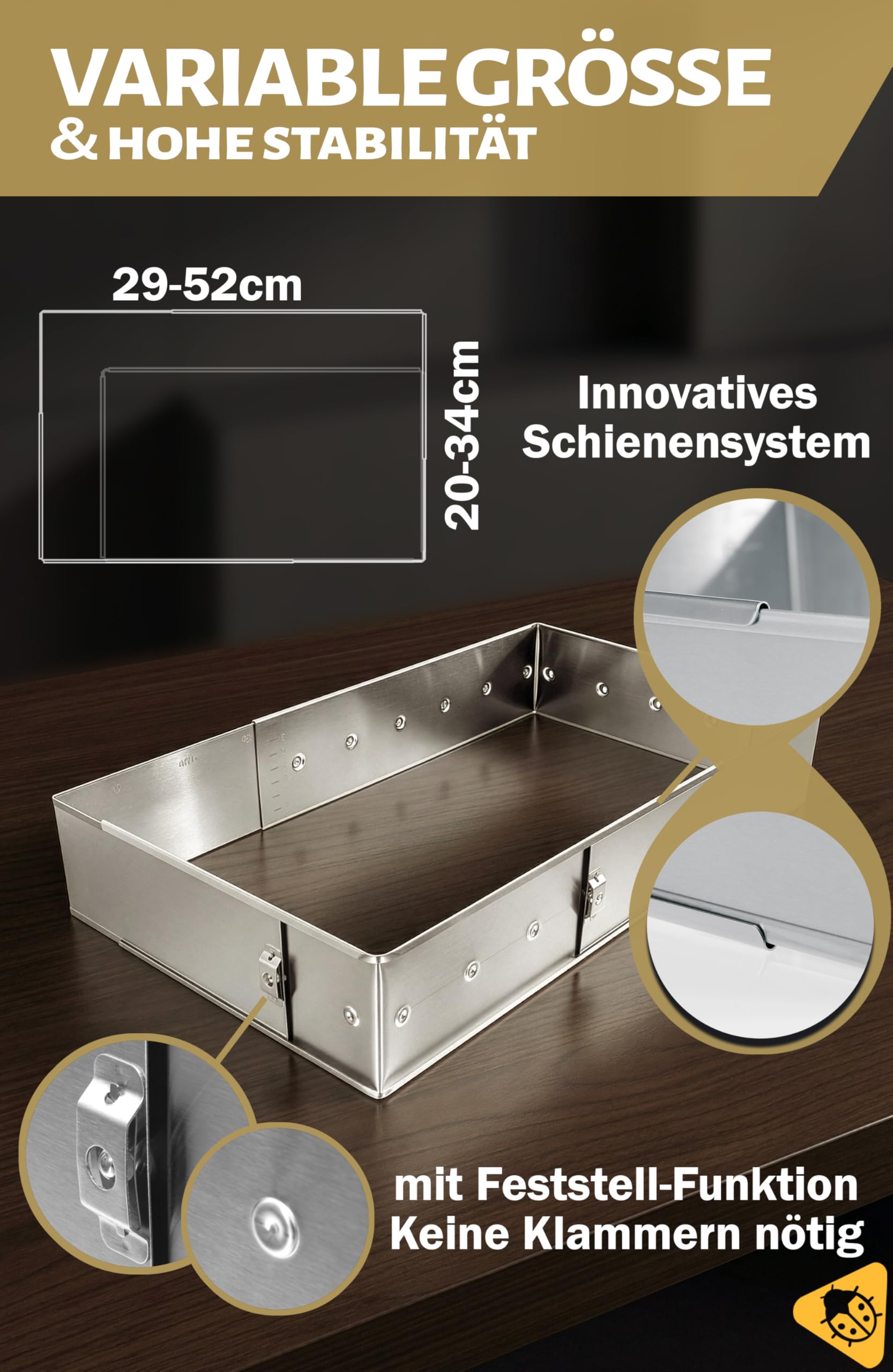 Menz Backrahmen rechteckig verstellbar – 8 cm hohe Edelstahl Backform rechteckig für die Zubereitung von Schichttorten, hitzebeständig und spülmaschinenfest
