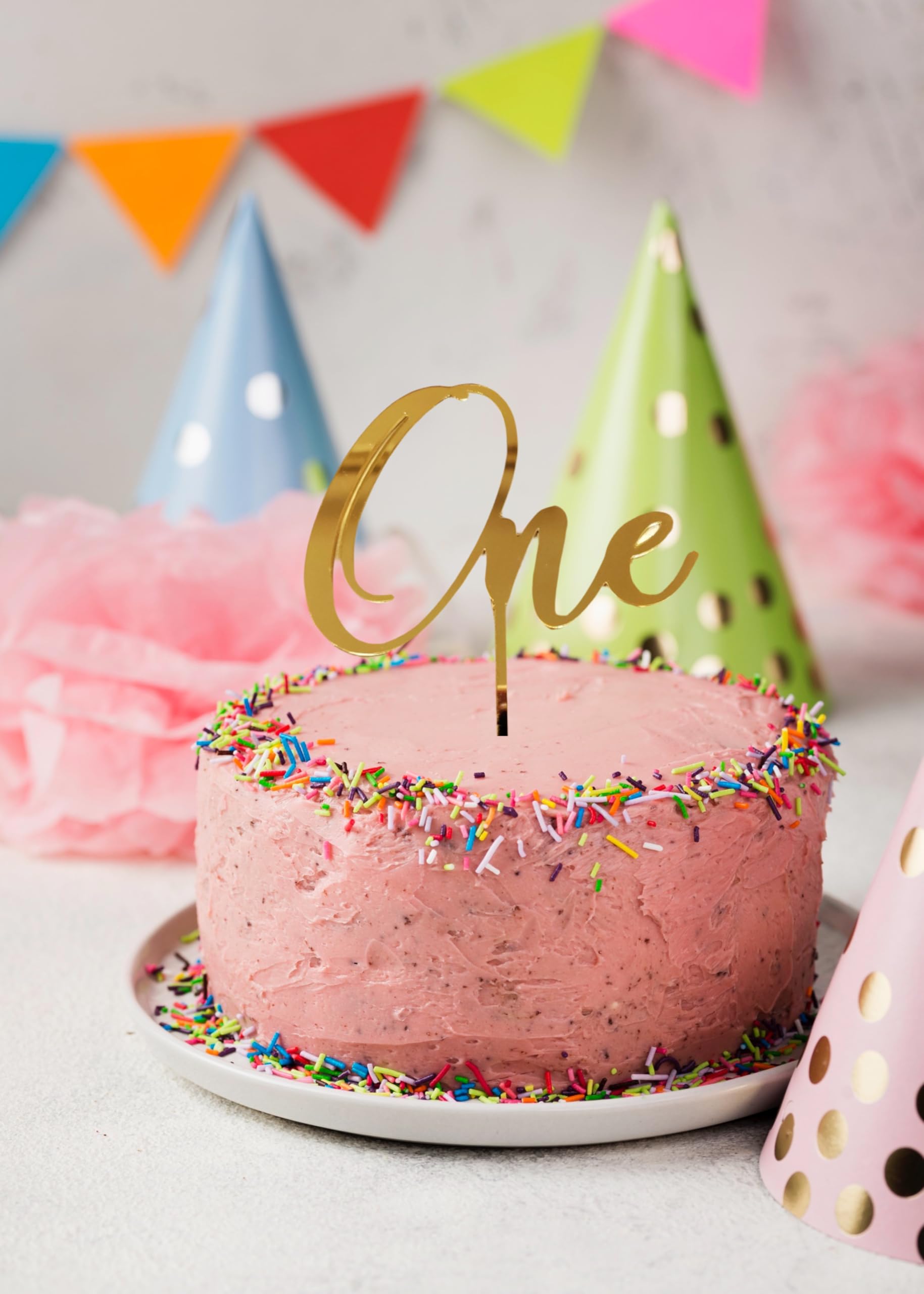 The Banner Company Gold Acrylic ONE Cake Topper – First Birthday Cake Decoration for Boys & Girls | Elegant Acrylic Topper for Baby’s 1st Birthday, Anniversary & Special Celebrations-picture-10