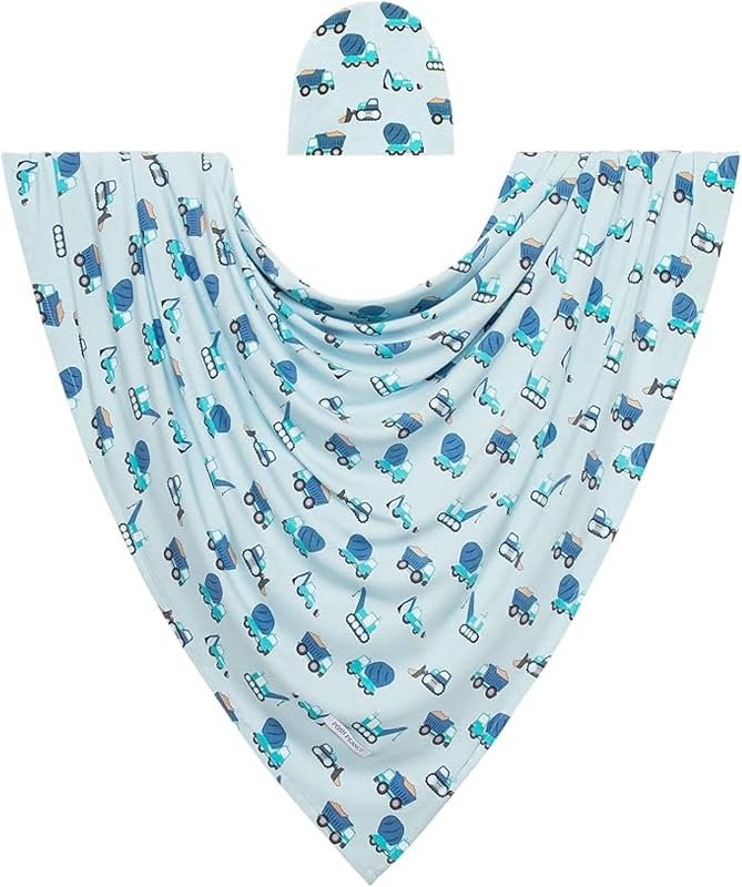 Posh Peanut Baby Swaddle Blanket and Beanie Matching Set for Boys | Gift Boxed Set With 44x44inch Swaddle And Matching Beanie, Stroller Receiving Blanket, Lightweight Breathable Design