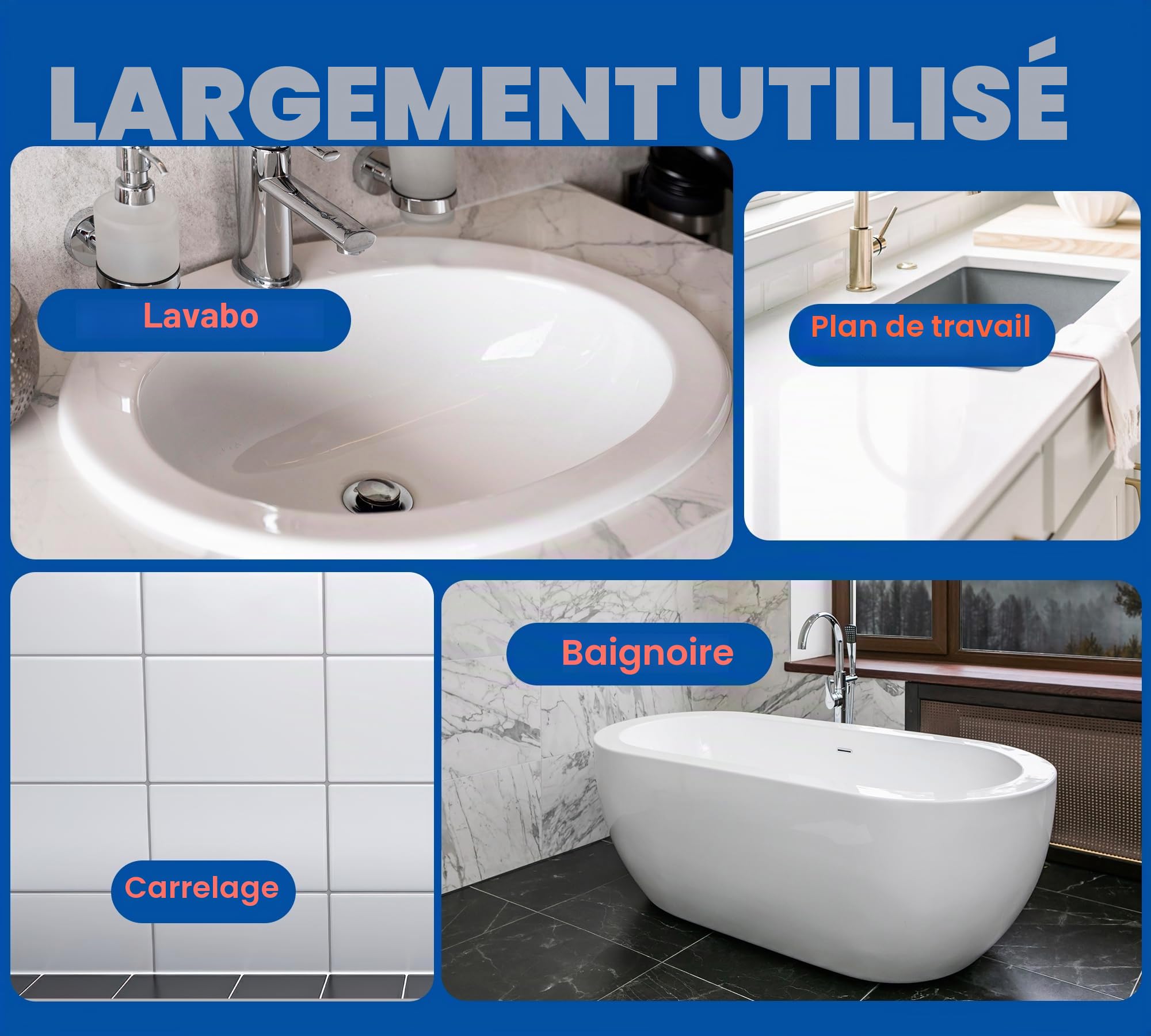 Kit de Rénovation de Baignoire et Carrelage 1000g, Peinture Blanche Brillante Étanche avec Outils & Durcisseur, pour Baignoire, Lavabo, Plan de Travail, Céramique, Porcelaine, Salle de Bain & Cuisine