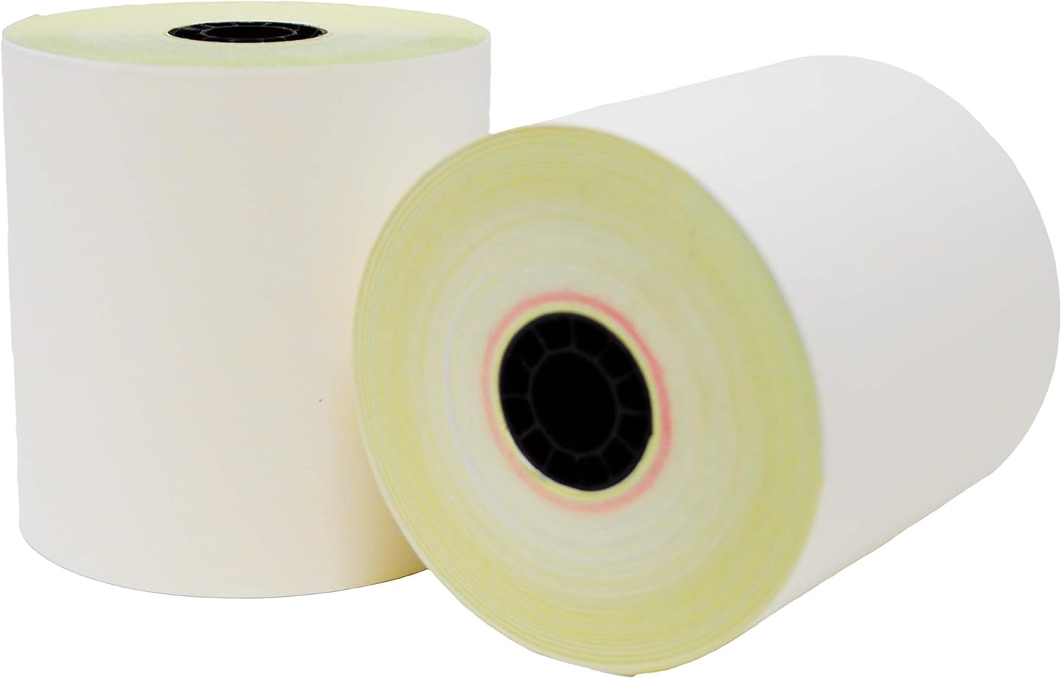BuyRegisterRolls 2 Ply Carbonless Rolls 3 X 100 Feet Carbonless White/Canary (50 Rolls - 1 Case) Kitchen Printer Paper Rolls With Honey Comb Core