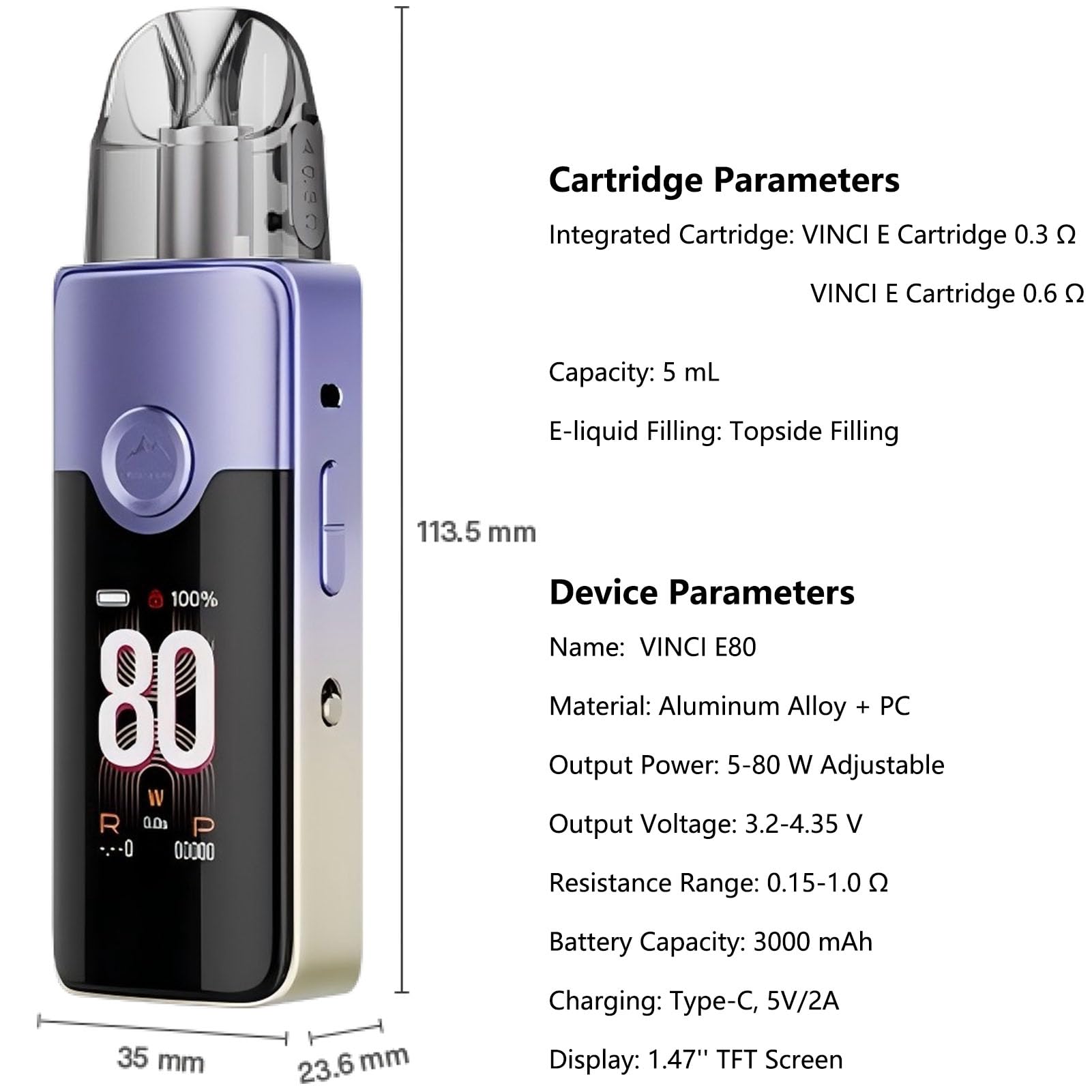 For VOOPOO VINCI E80 Kit 80W Pod Mod Built 3000mAh Battery Electronic Cigarette Vape with 5ML VINCI E Cartridge 0.3/0.6ohm Vaping,No Nicotine (Or) : Amazon.fr: High-Tech For VOOPOO VINCI E80 Kit 80W Pod Mod Built 3000mAh Battery Electronic Cigarette Vape with 5ML VINCI E Cartridge 0.3/0.6ohm Vaping,No Nicotine (Or) : Amazon.fr: High-Tech