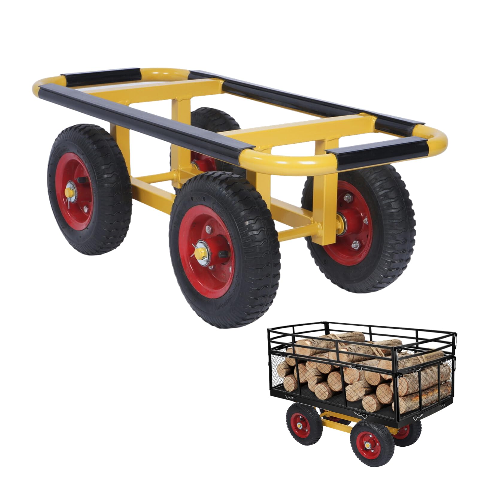 Chariot de transport en bois à 4 roues pneumatiques pour déplacer l'acier
