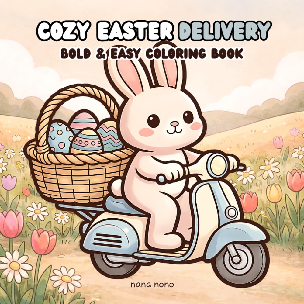 Cozy Easter Delivery Bold and Easy Coloring Book: 50 Cute and Simple Spring Illustrations for Stress Relief and Relaxation, Large Print Easter Coloring Pages for Kids, Teens, and Adults