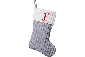 Personalized Initial 19.5-Inch Grey Knit Monogrammed Christmas Stocking